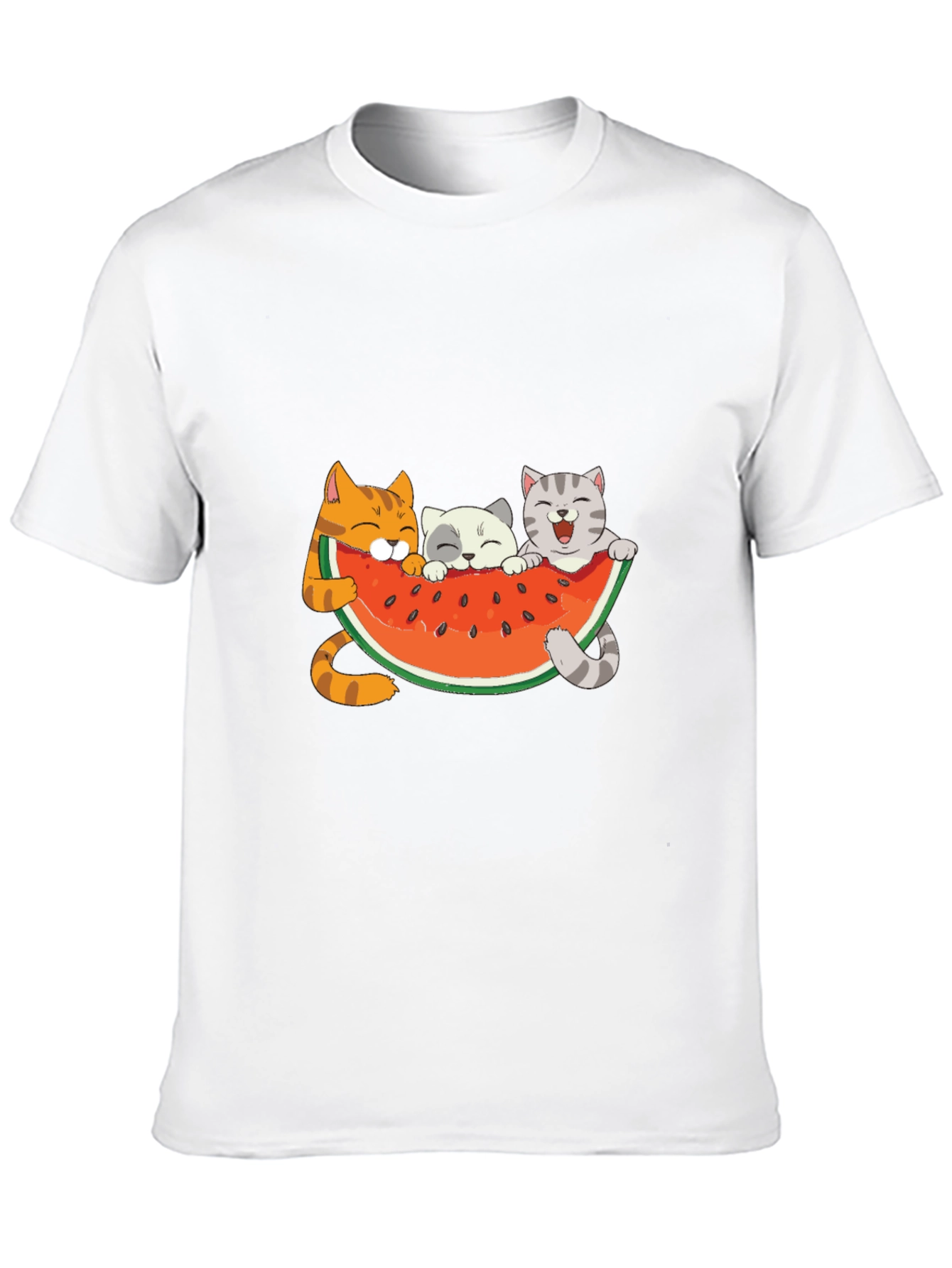 Black Cute Cats & Watermelon Graphic T-Shirt view 10