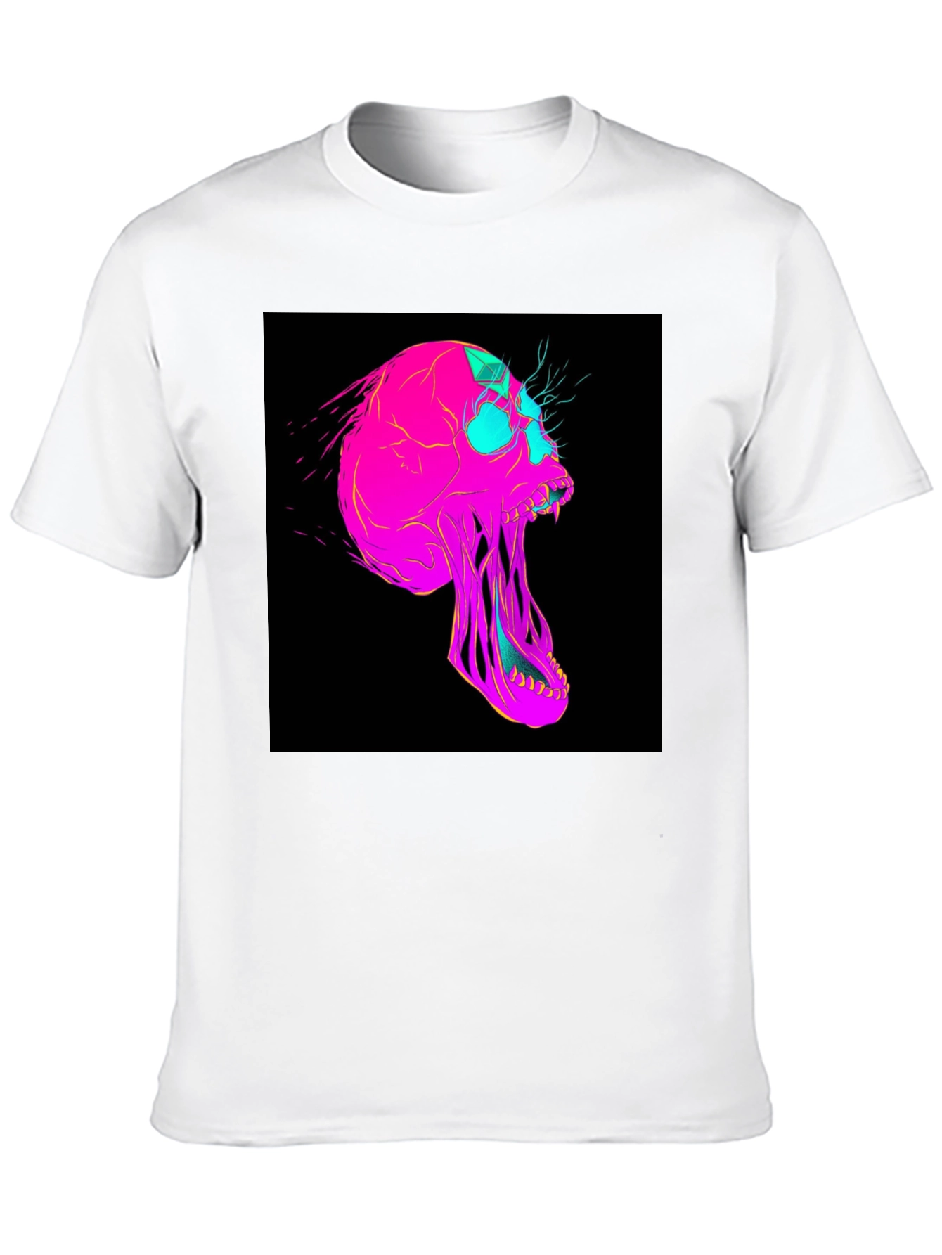 Black Vaporwave Skull Graphic Tee - Black Cotton T-Shirt view 10