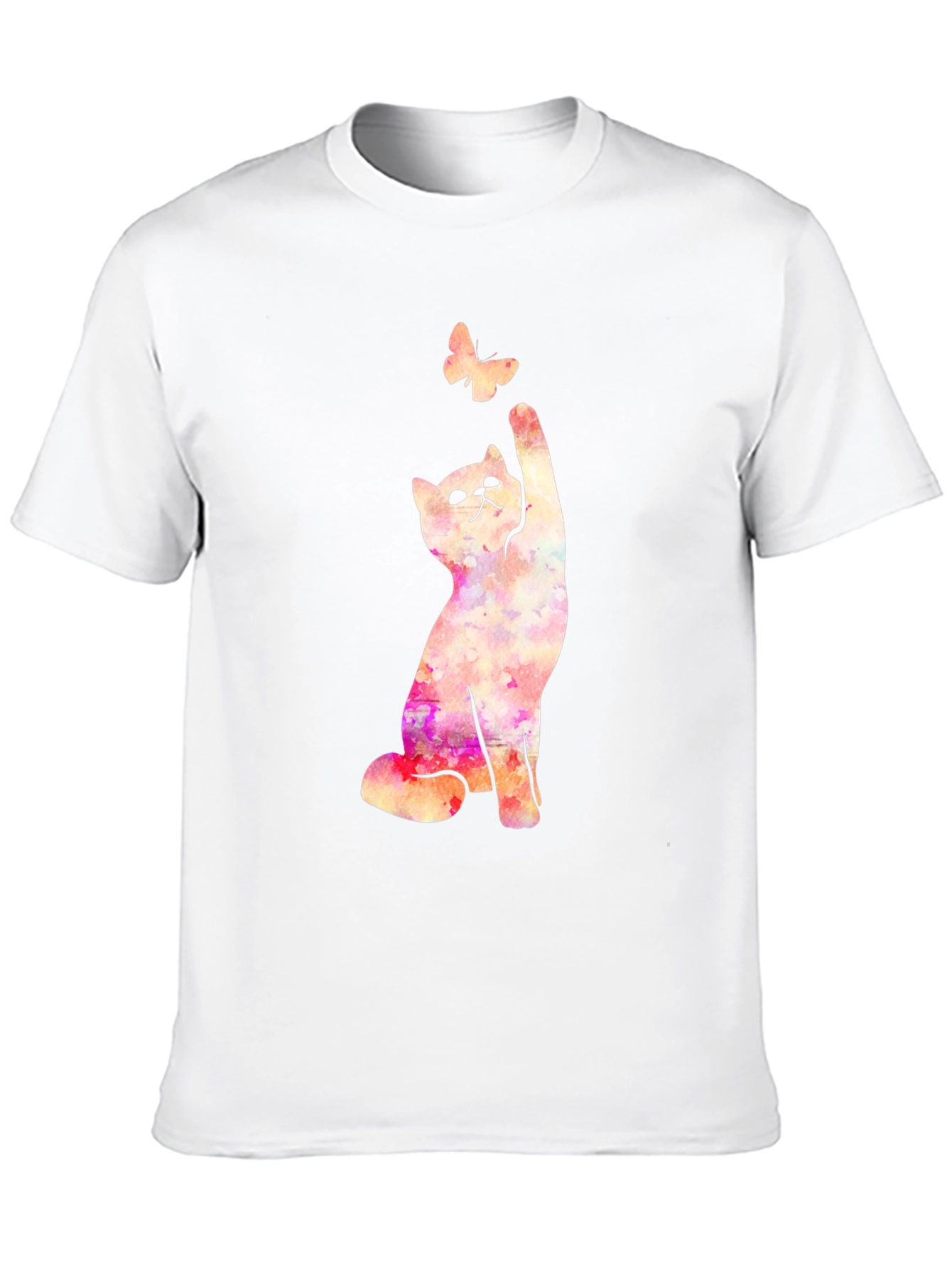 Black Cat Reaching for Butterfly Graphic Black T-Shirt view 10
