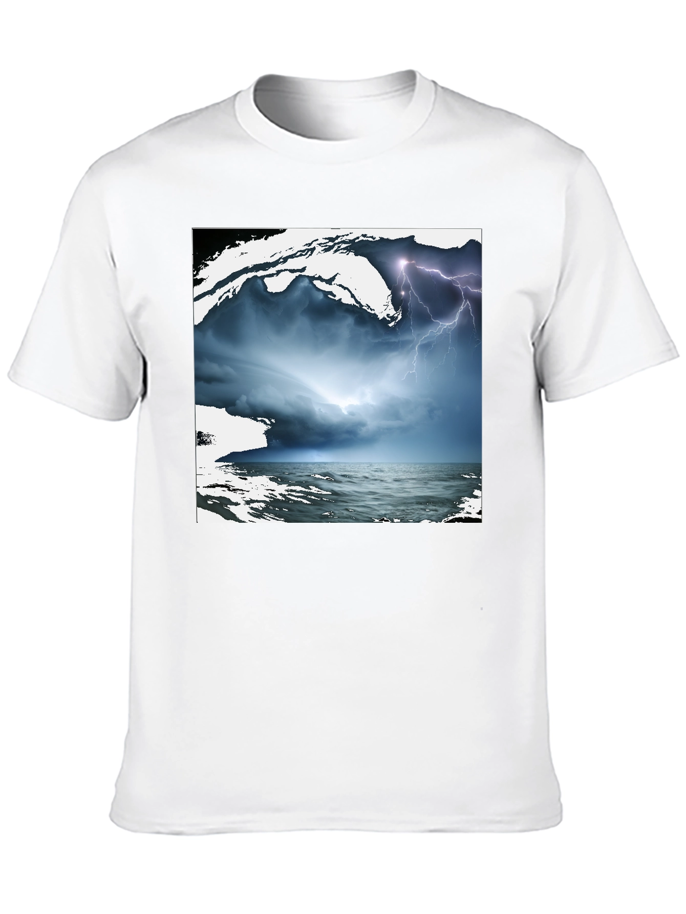 Black Stormy Sea Graphic Tee - Black Cotton T-Shirt view 10
