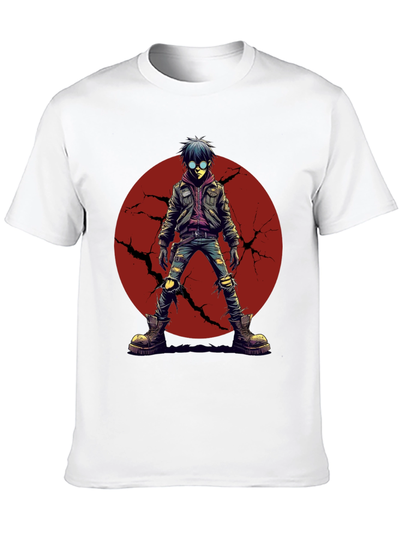 Black Graphic Tee: Anime Punk Character on Black Shirt view 10