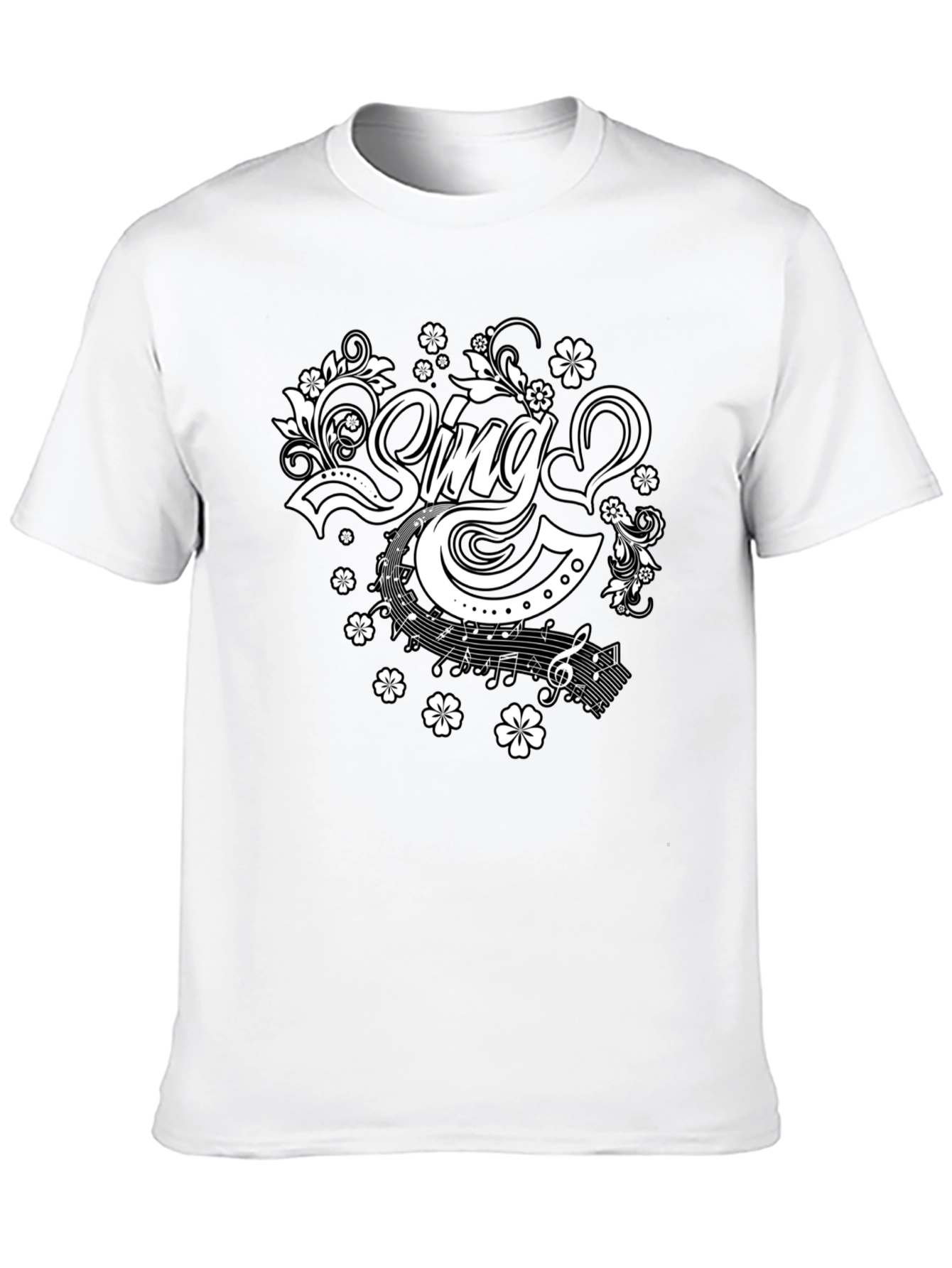 Black Sing Floral Graphic Tee - Black Cotton T-Shirt view 10