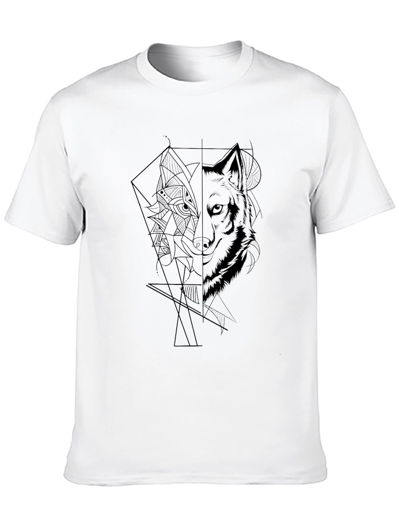 Black Geometric Wolf Graphic Black T-Shirt view 10