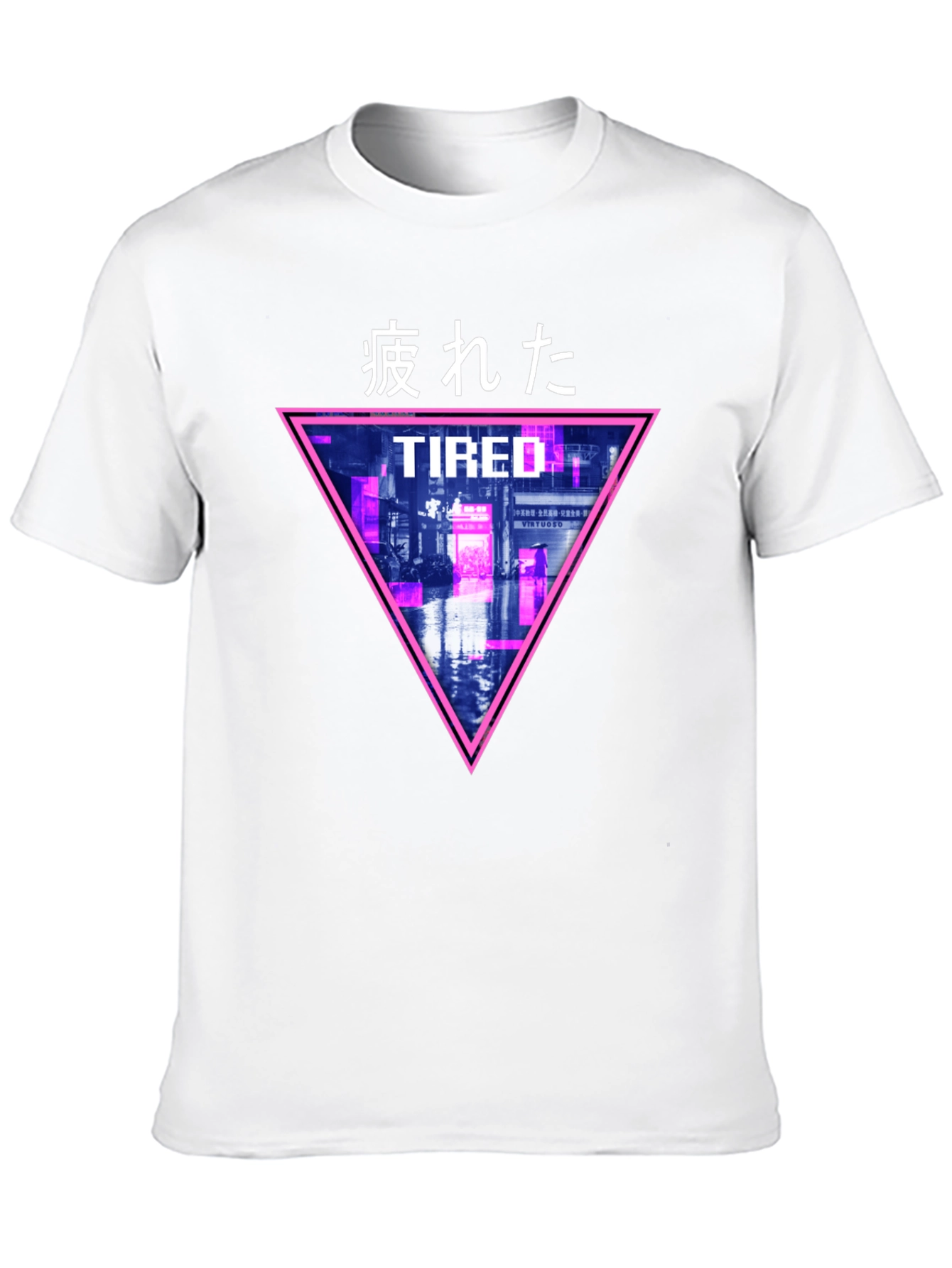 Black Cyberpunk "Tired" Graphic T-Shirt view 10