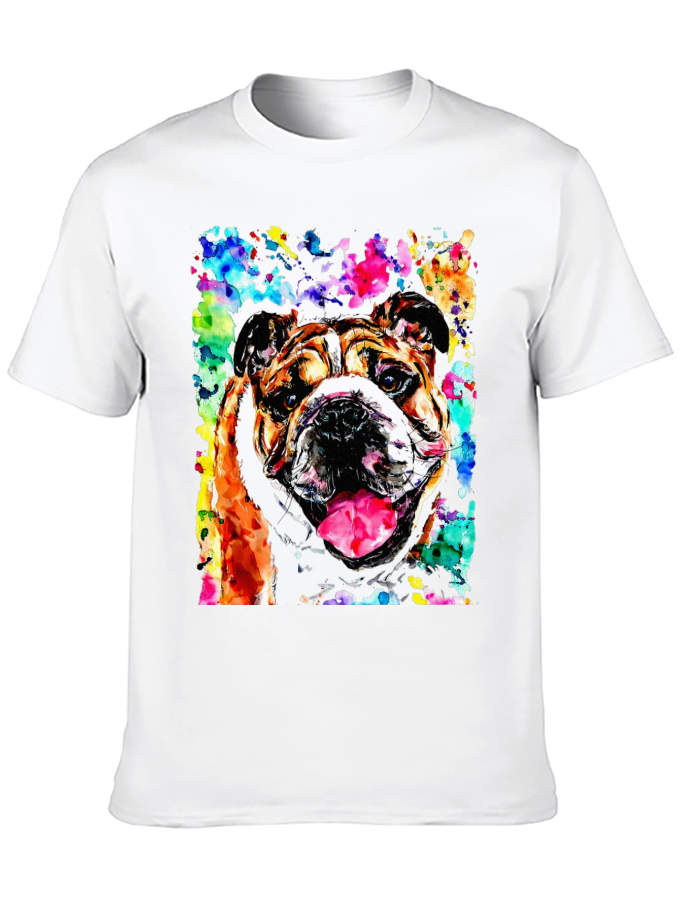 Black Bulldog Watercolor Men's Black T-Shirt view 10