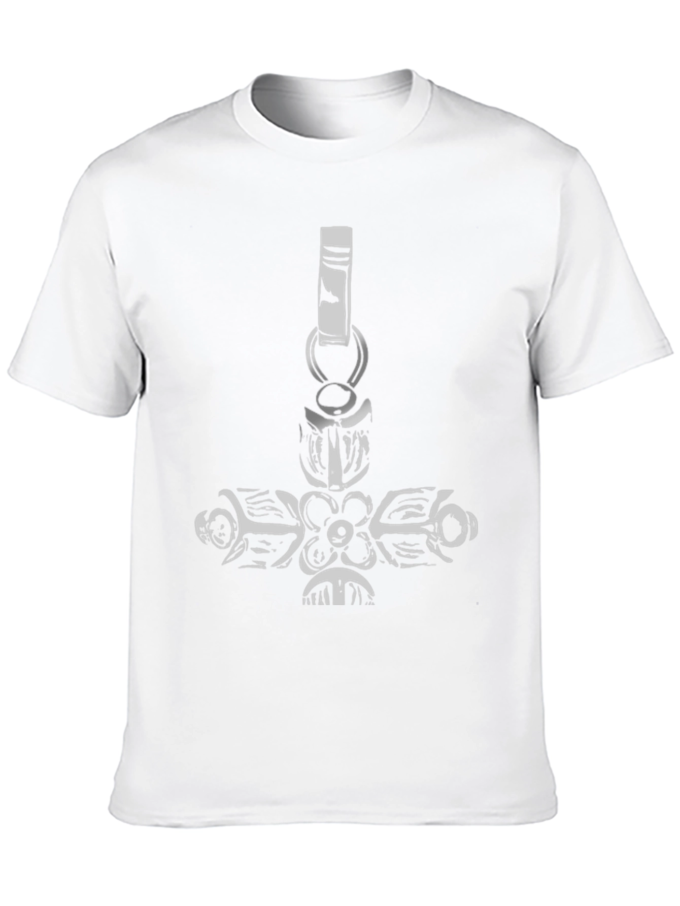 Black Black Tee with Ornate Cross Pendant Design view 10