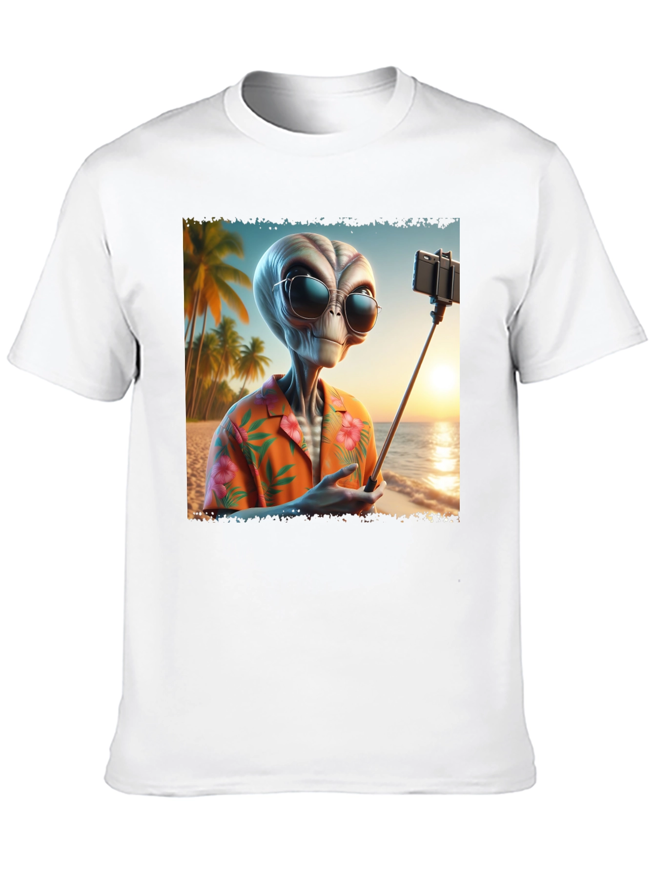 Black Alien Beach Selfie Graphic Tee - Black T-Shirt view 10