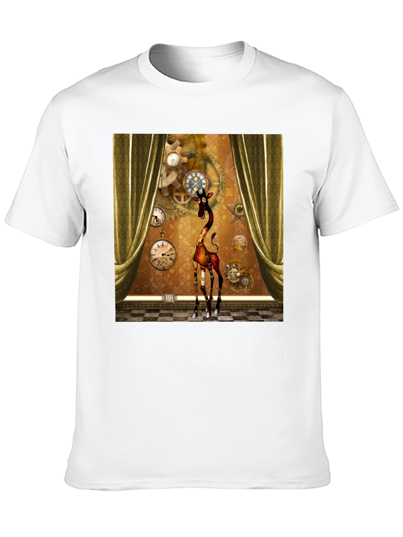 Black Steampunk Giraffe T-Shirt: Time Traveler's Style view 10
