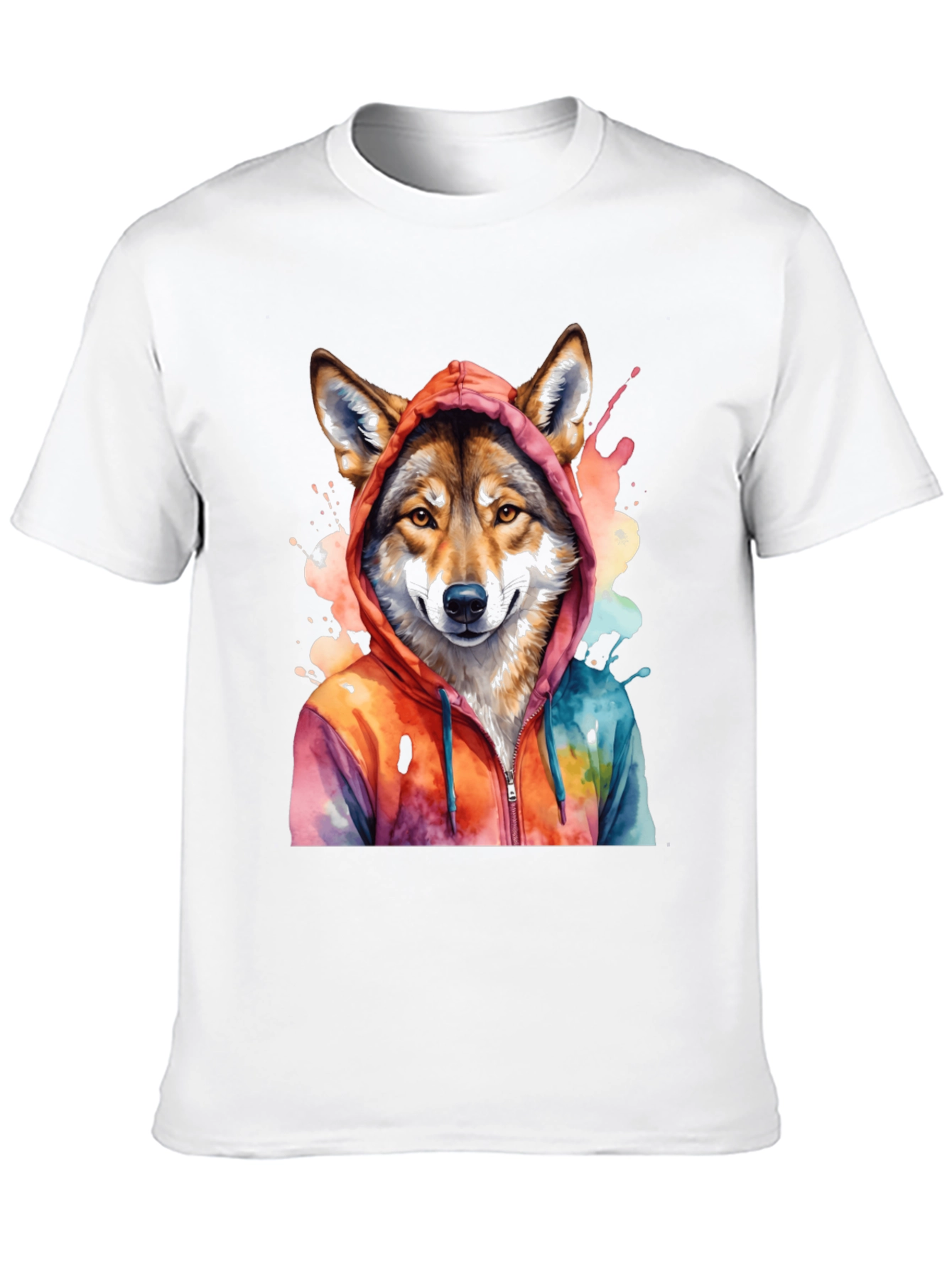 Black Watercolor Wolf Hoodie Graphic Tee view 10