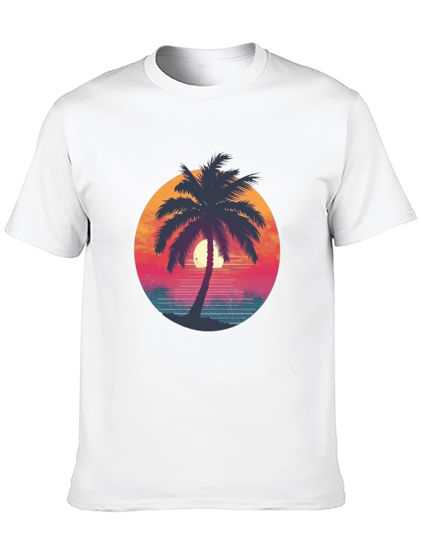 Black Retro Palm Tree Graphic Tee - Black Cotton T-Shirt view 10