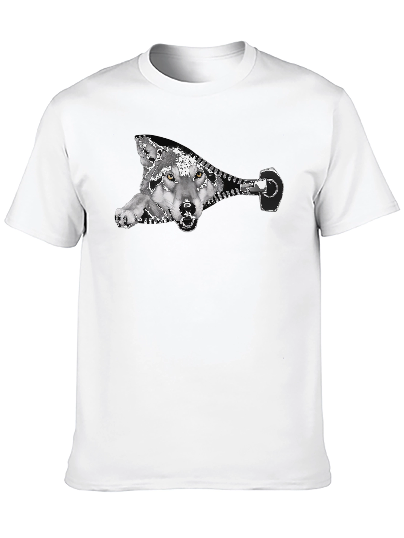 Black Wolf Zipper Graphic Print Black T-Shirt view 10