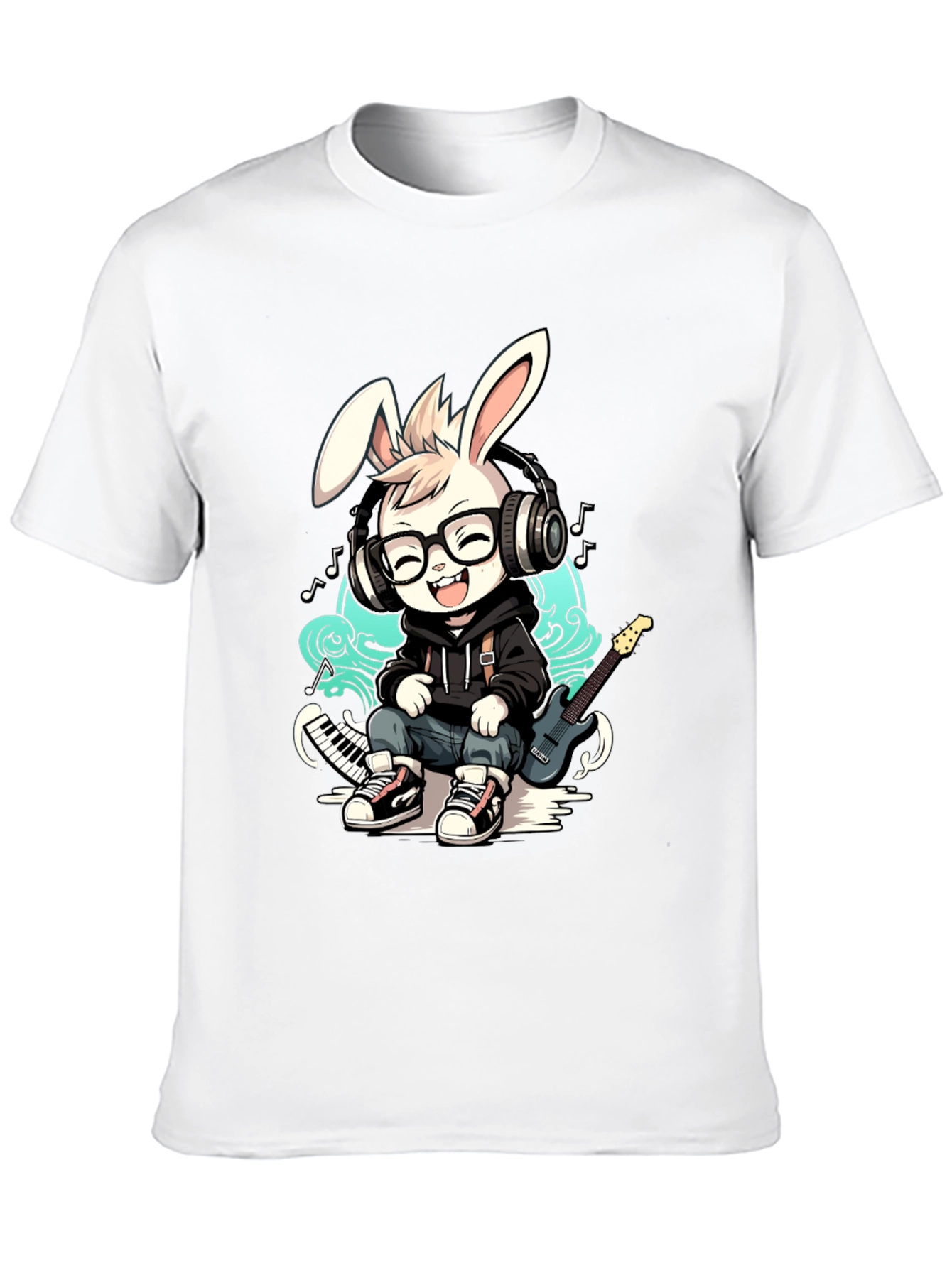 Black Cool Bunny Musician T-Shirt view 10