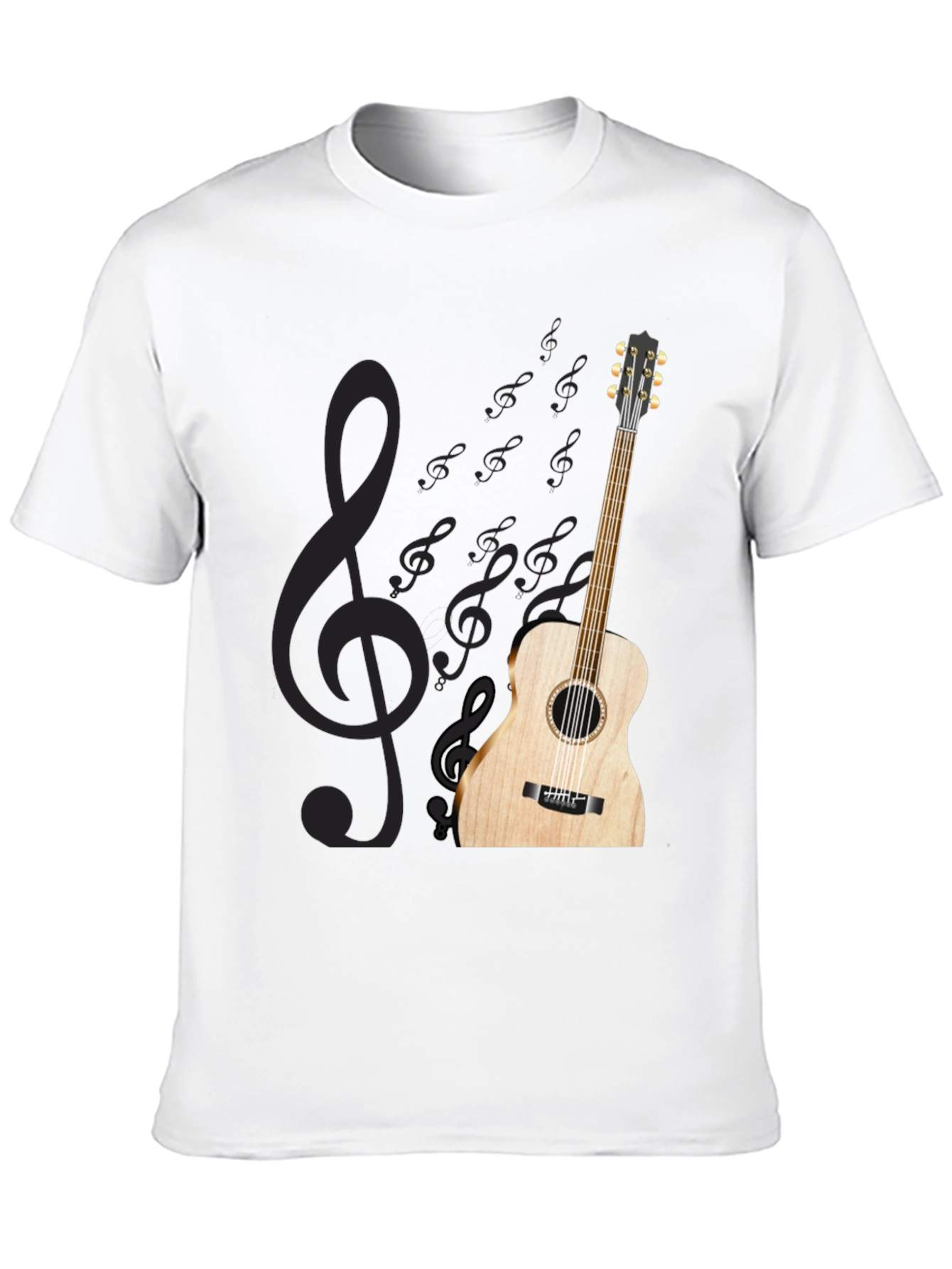 Black Acoustic Guitar Treble Clef Black T-Shirt view 10