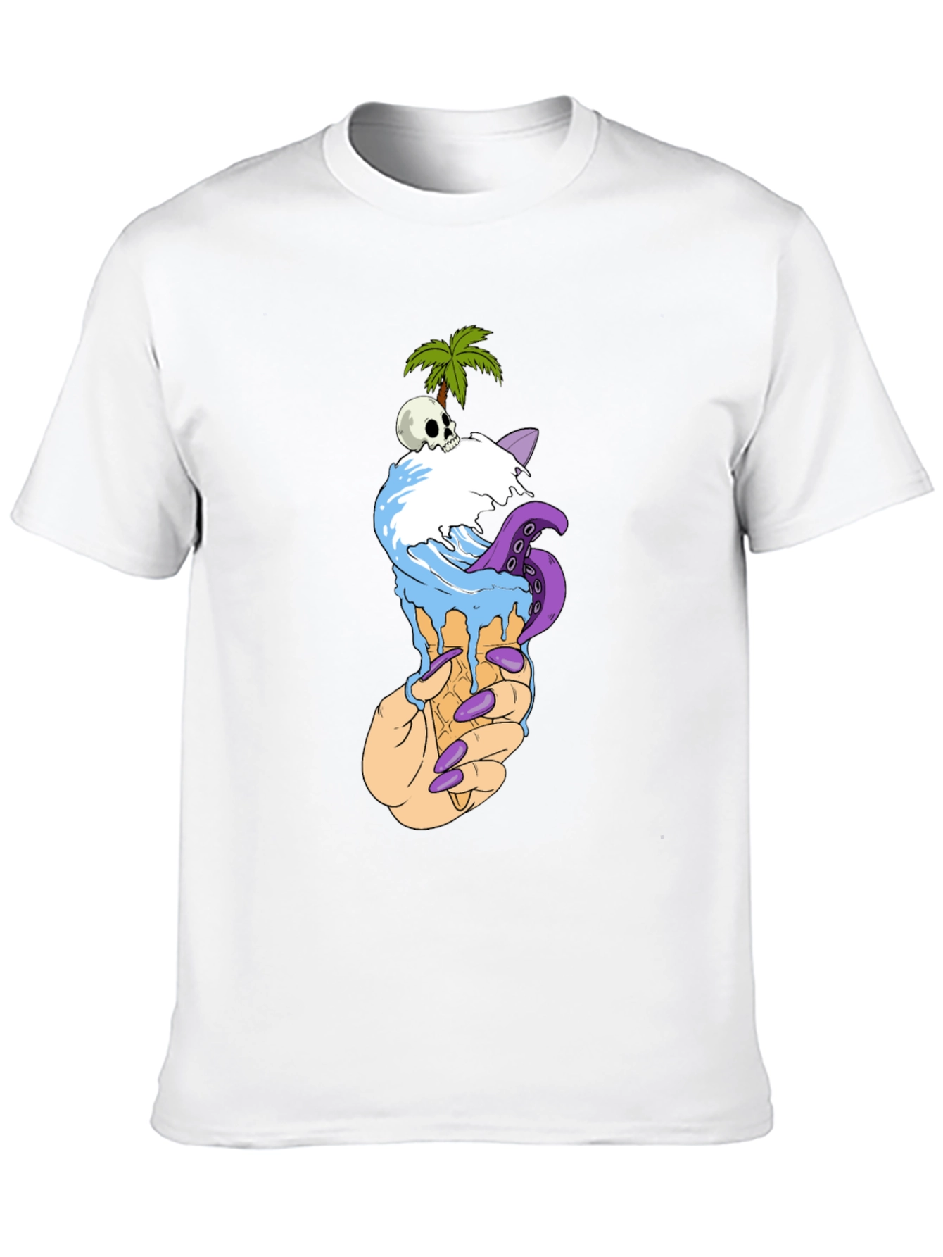 Black Ice Cream Cone Skull Palm Tree Graphic Tee view 10