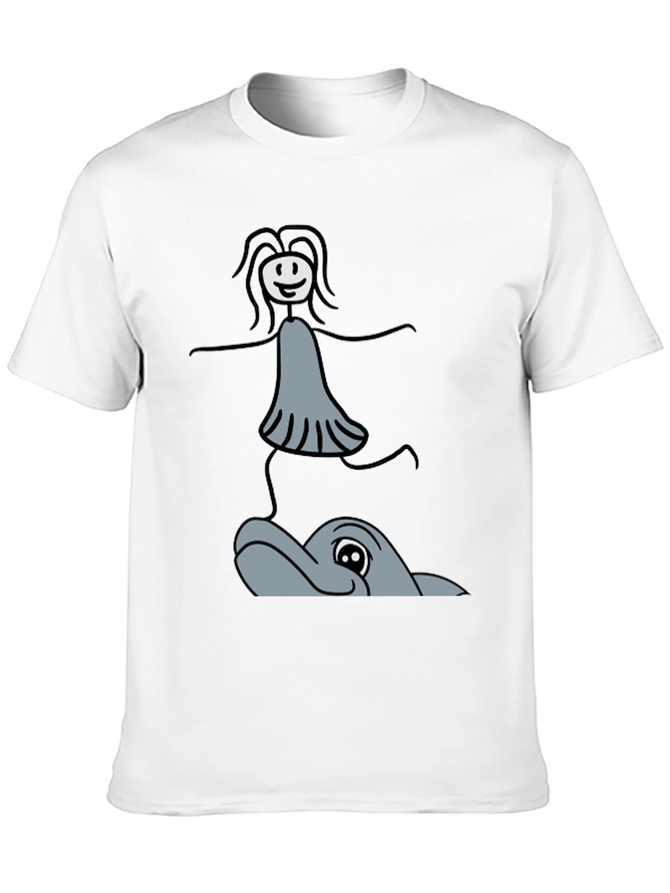 Black Whimsical Dolphin Ride T-Shirt - Unique Graphic Tee view 10