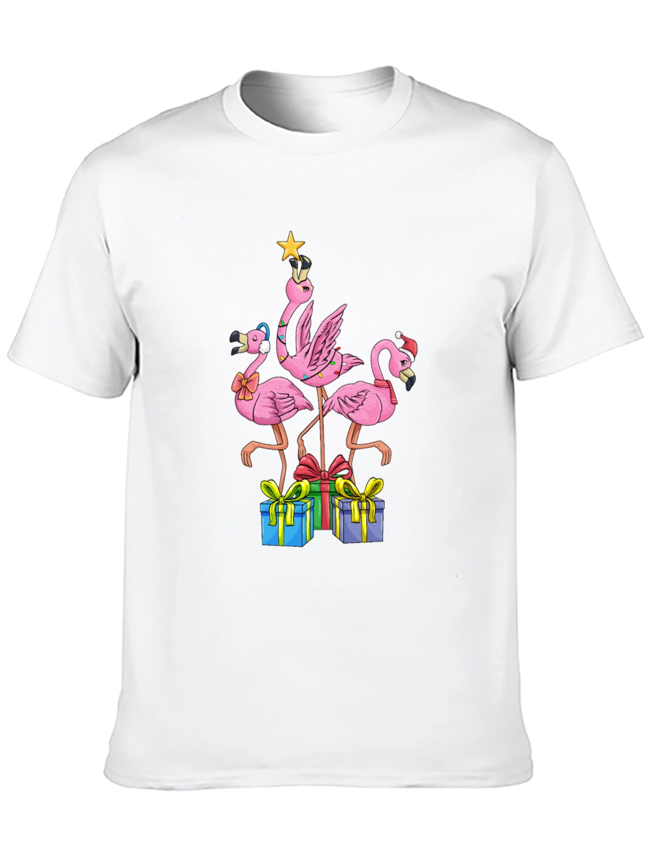 Black Festive Flamingo Christmas T-Shirt view 10