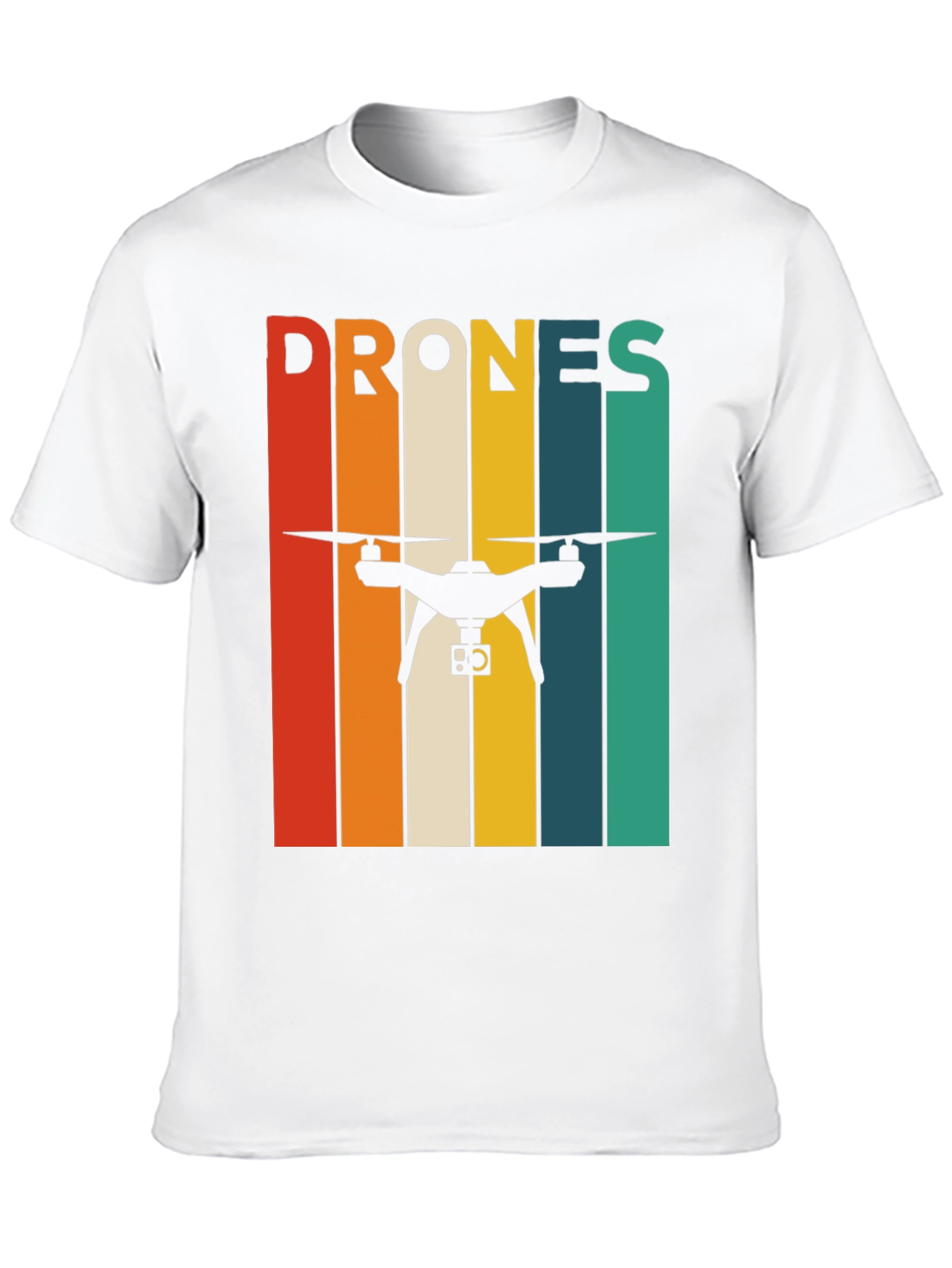 Black Retro Drone T-Shirt - Vintage Stripes Tee view 10