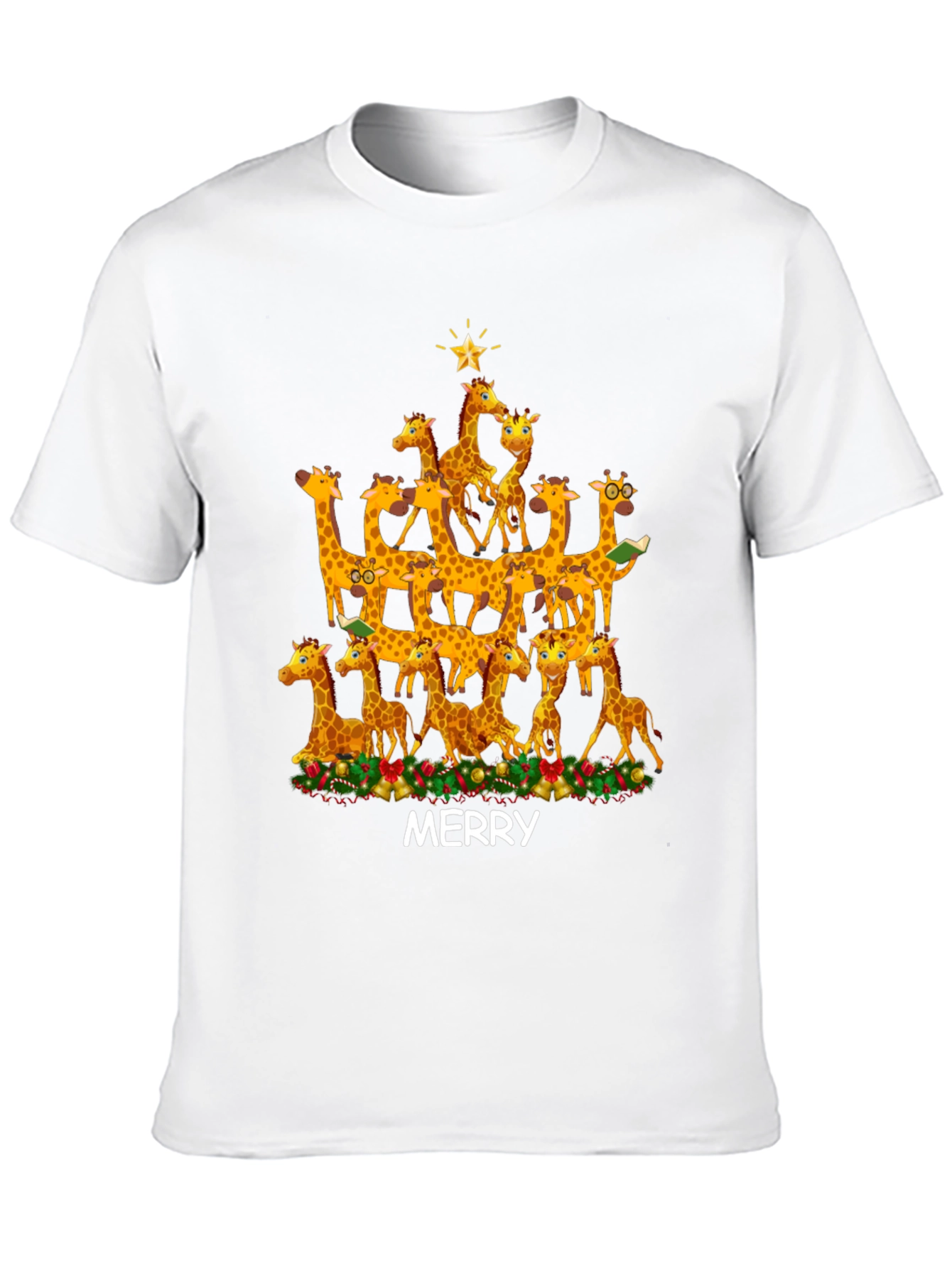 Black Merry Giraffe Christmas Tree T-Shirt view 10