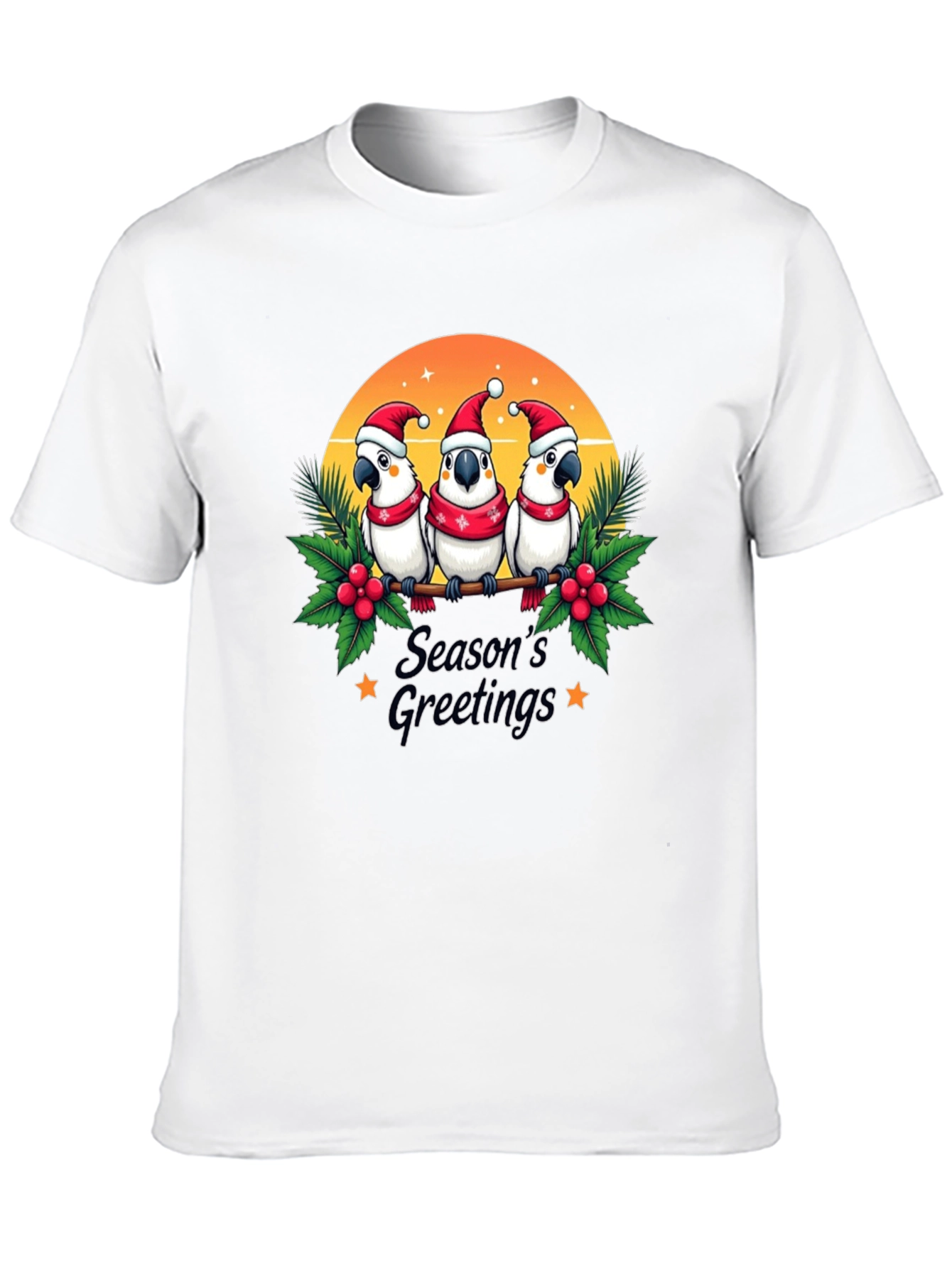 Black Festive Holiday Parrots T-Shirt view 10