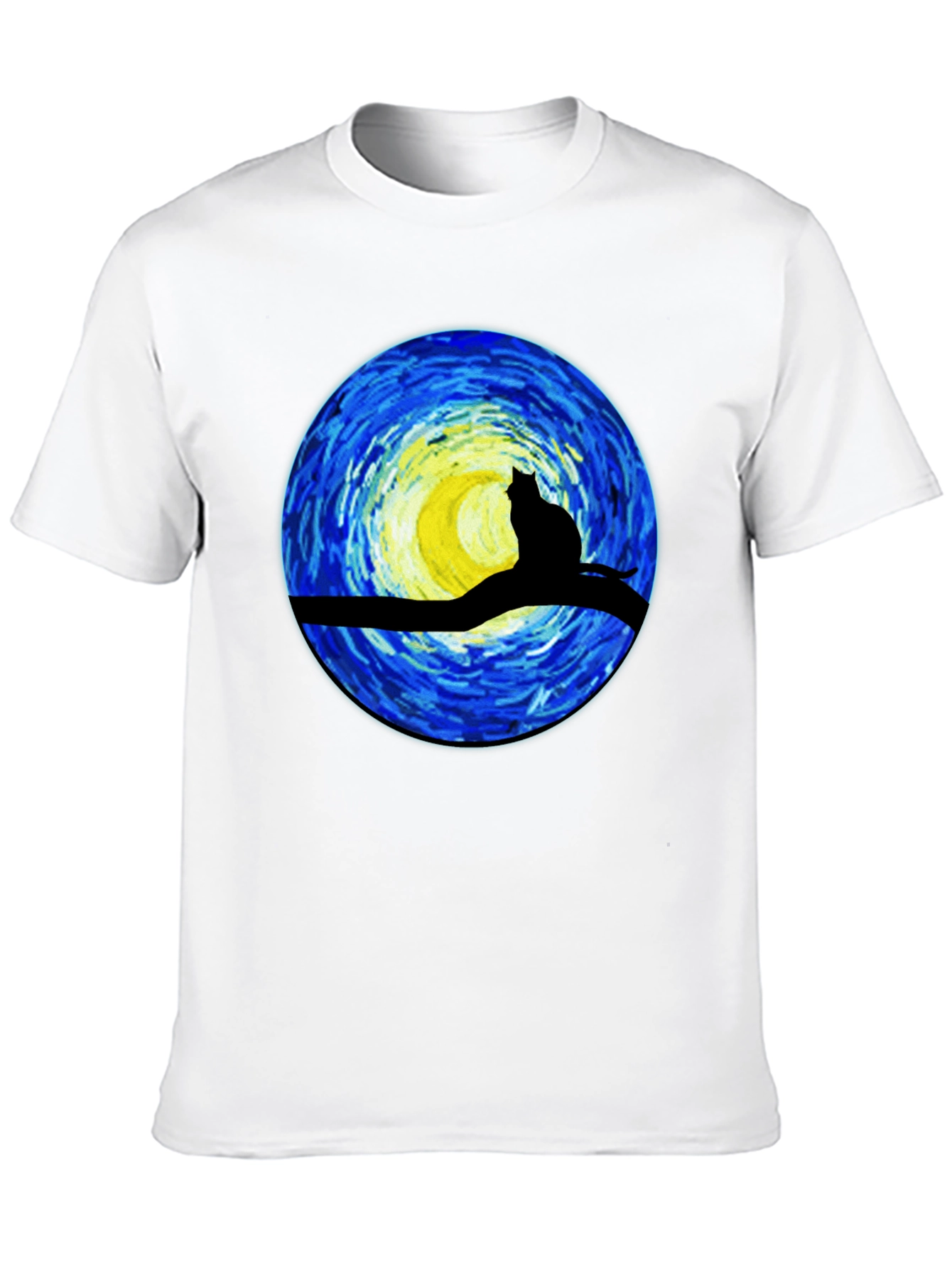 Black Starry Night Cat T-Shirt - Artistic Graphic Tee view 10
