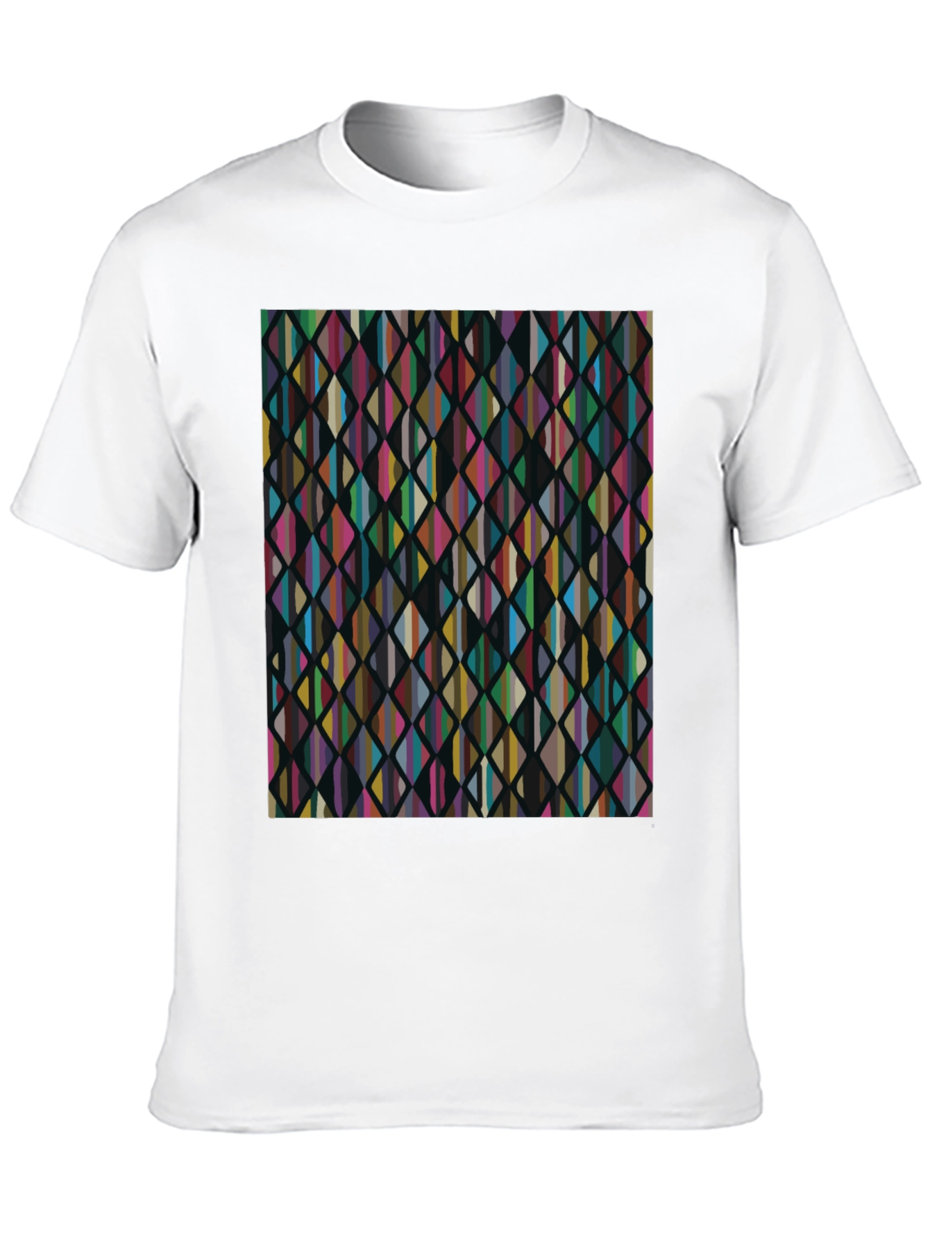 Black Abstract Geometric Rhombus Pattern Black T-Shirt view 10