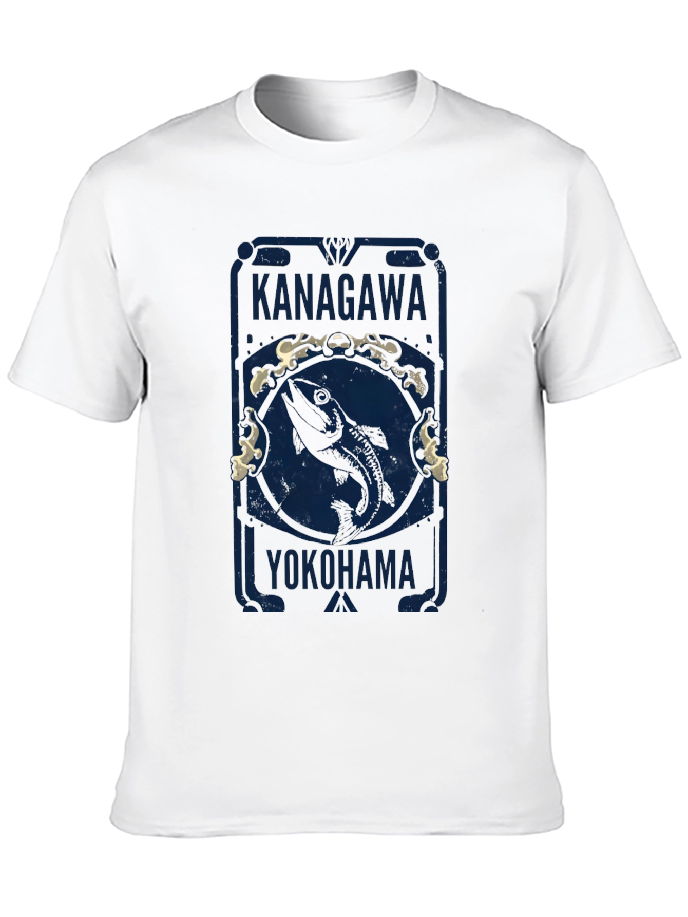 Black Kanagawa Yokohama Fish Graphic Tee - Black Cotton T-Shirt view 10