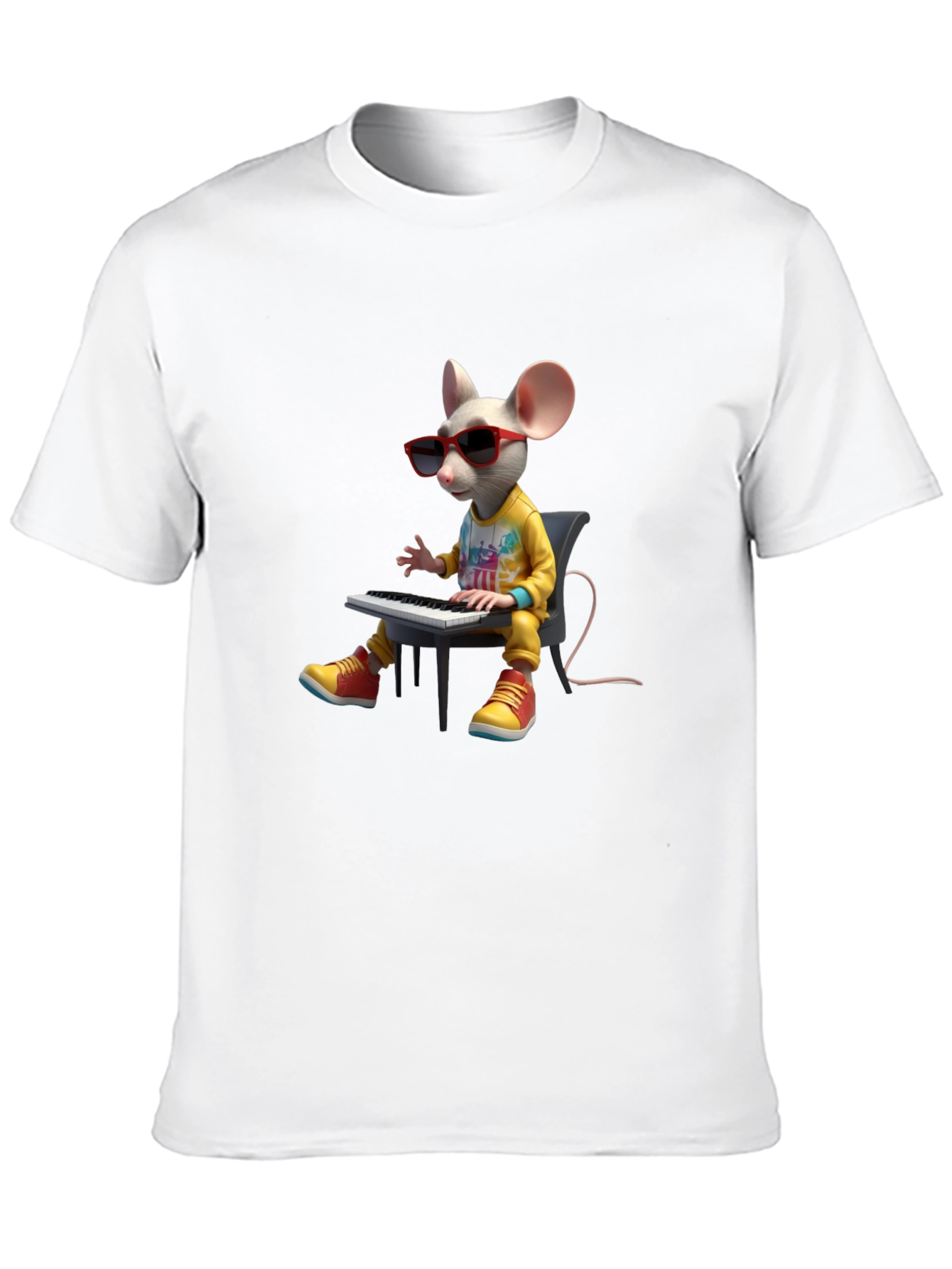Black Cool Mouse Playing Piano Black T-Shirt view 10