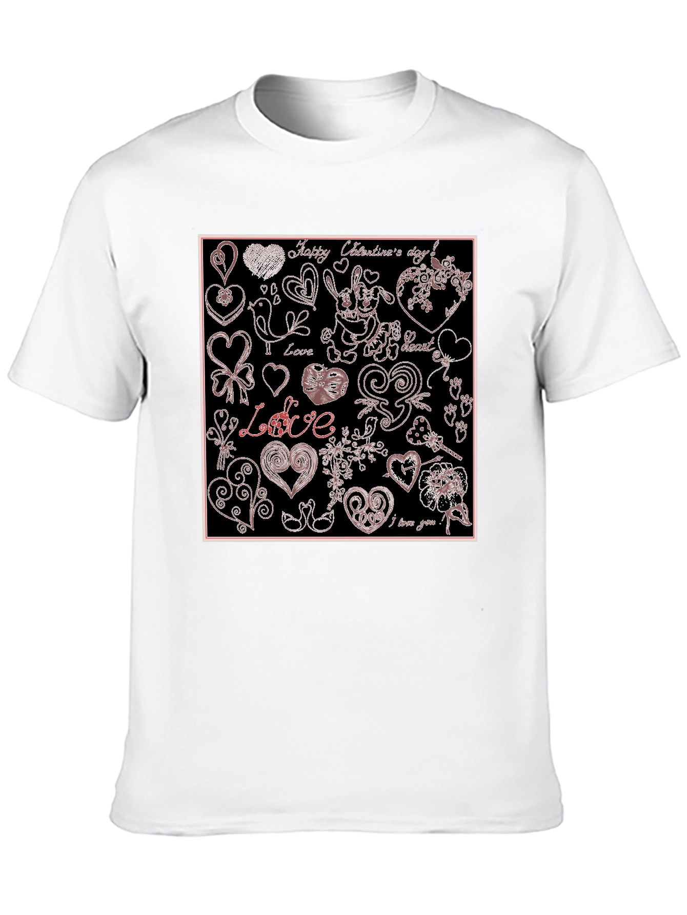Black Valentine's Day Hearts Pattern Graphic Tee view 10