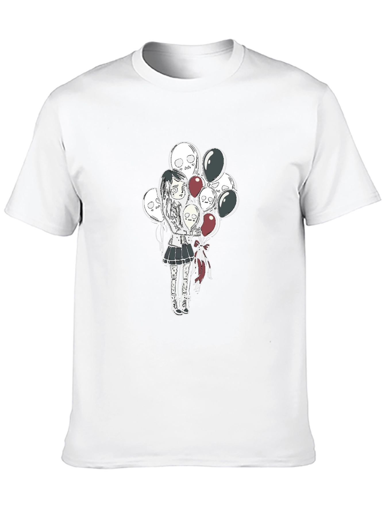 Black Gothic Girl with Skull Balloons Black T-Shirt view 10