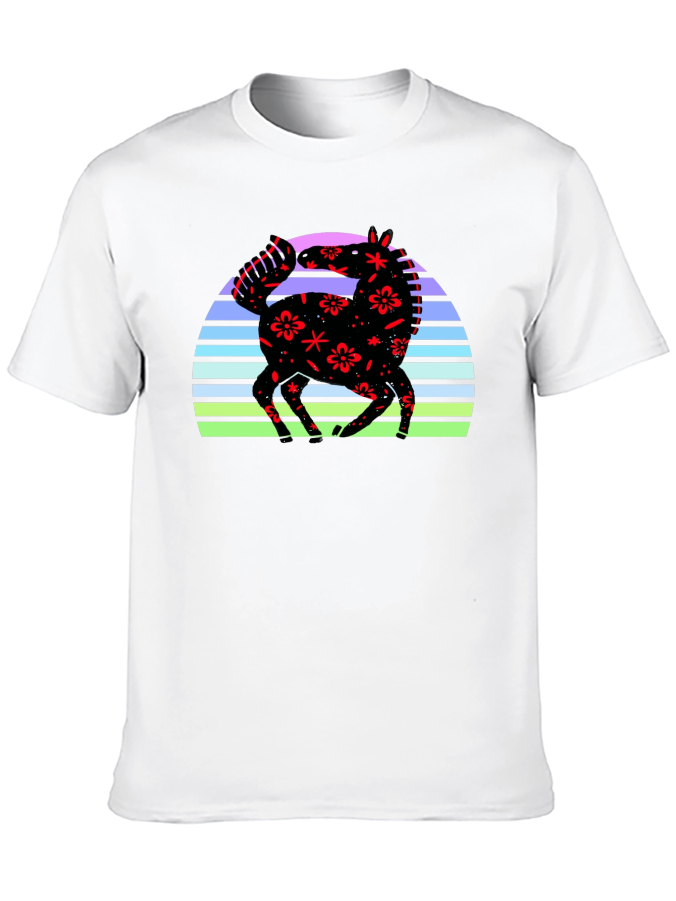 Black Floral Horse Sunset Graphic Tee - Black view 10