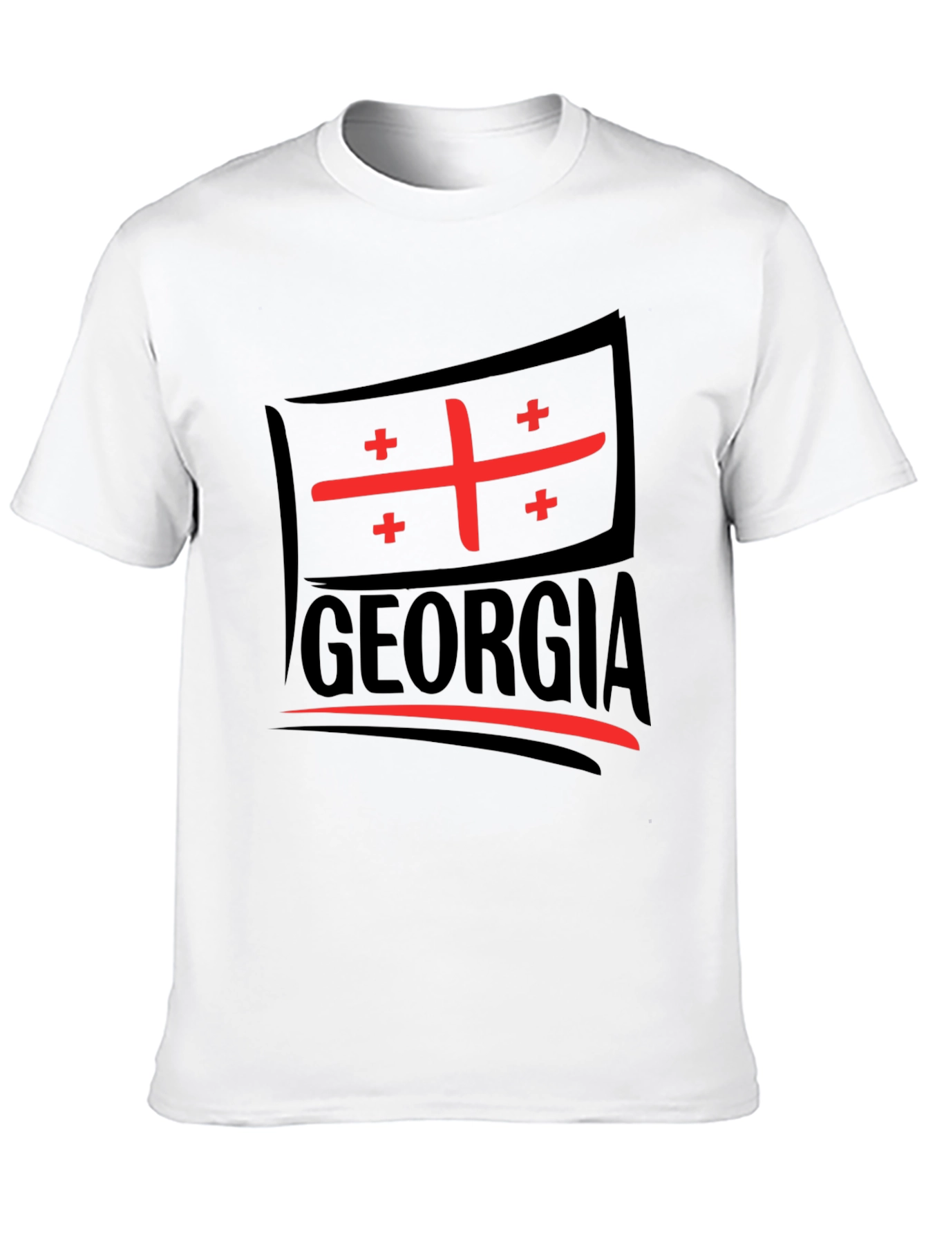 Black Georgia Flag T-Shirt - Black Cotton Tee view 10