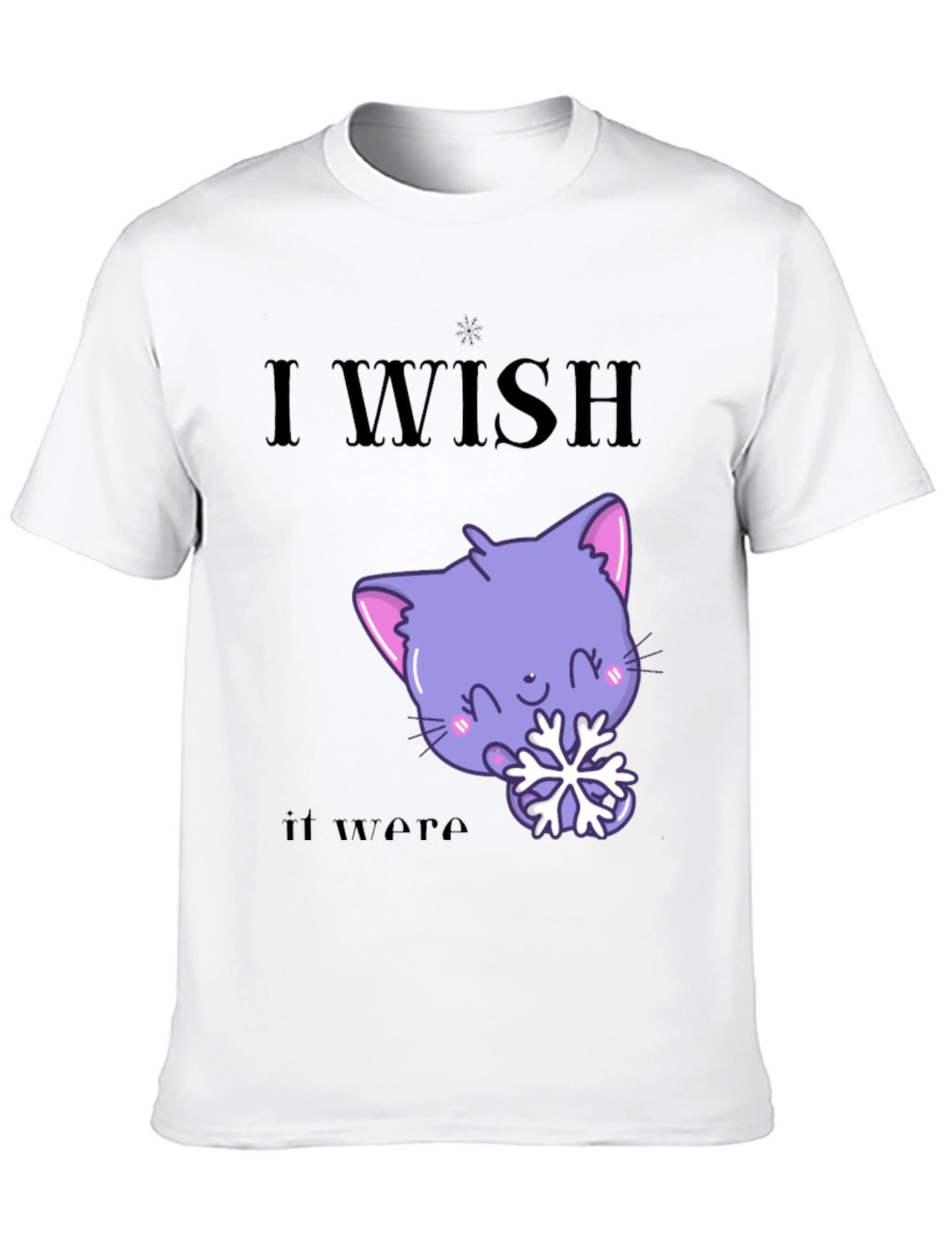 Black Cute Kawaii Cat Snowflake Graphic T-Shirt view 10