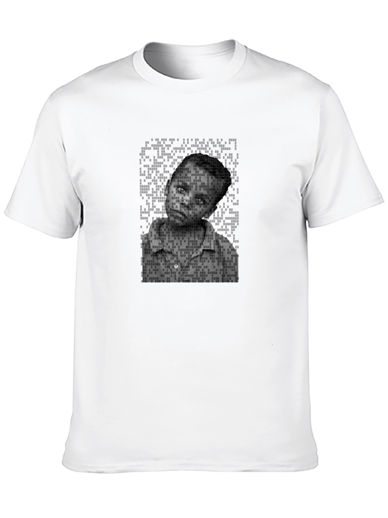 Black Pixelated Portrait Tee - Unique Graphic Design view 10