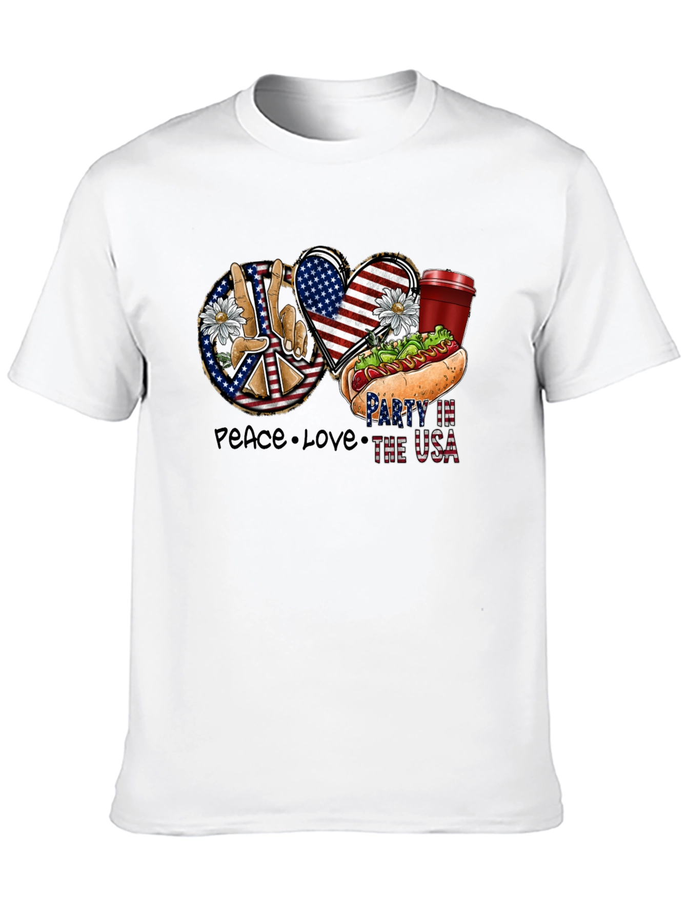 Black Patriotic Peace, Love & USA Party T-Shirt view 10