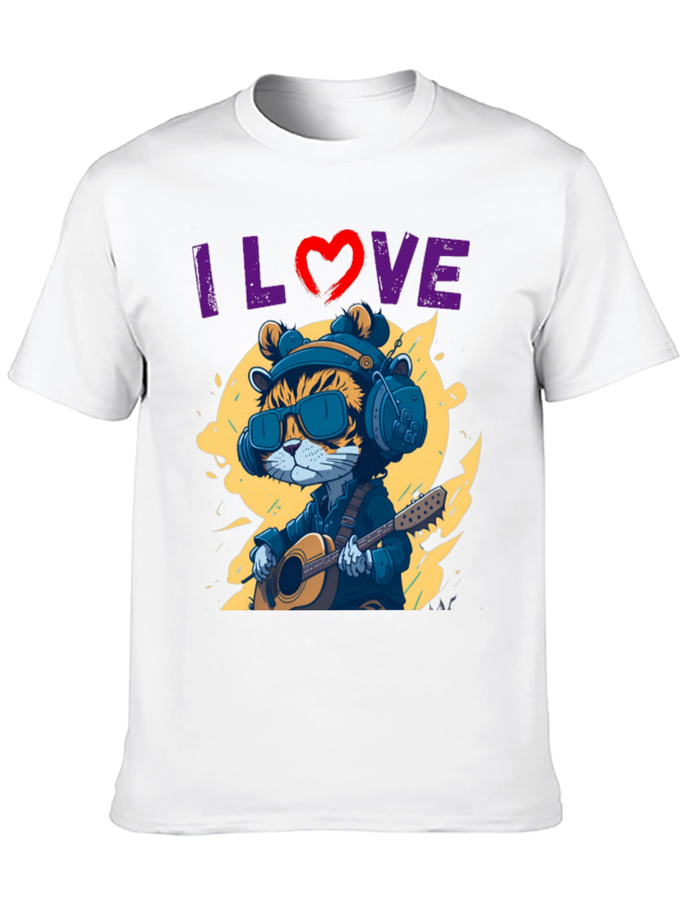 Black I Love Music Cat T-Shirt view 10