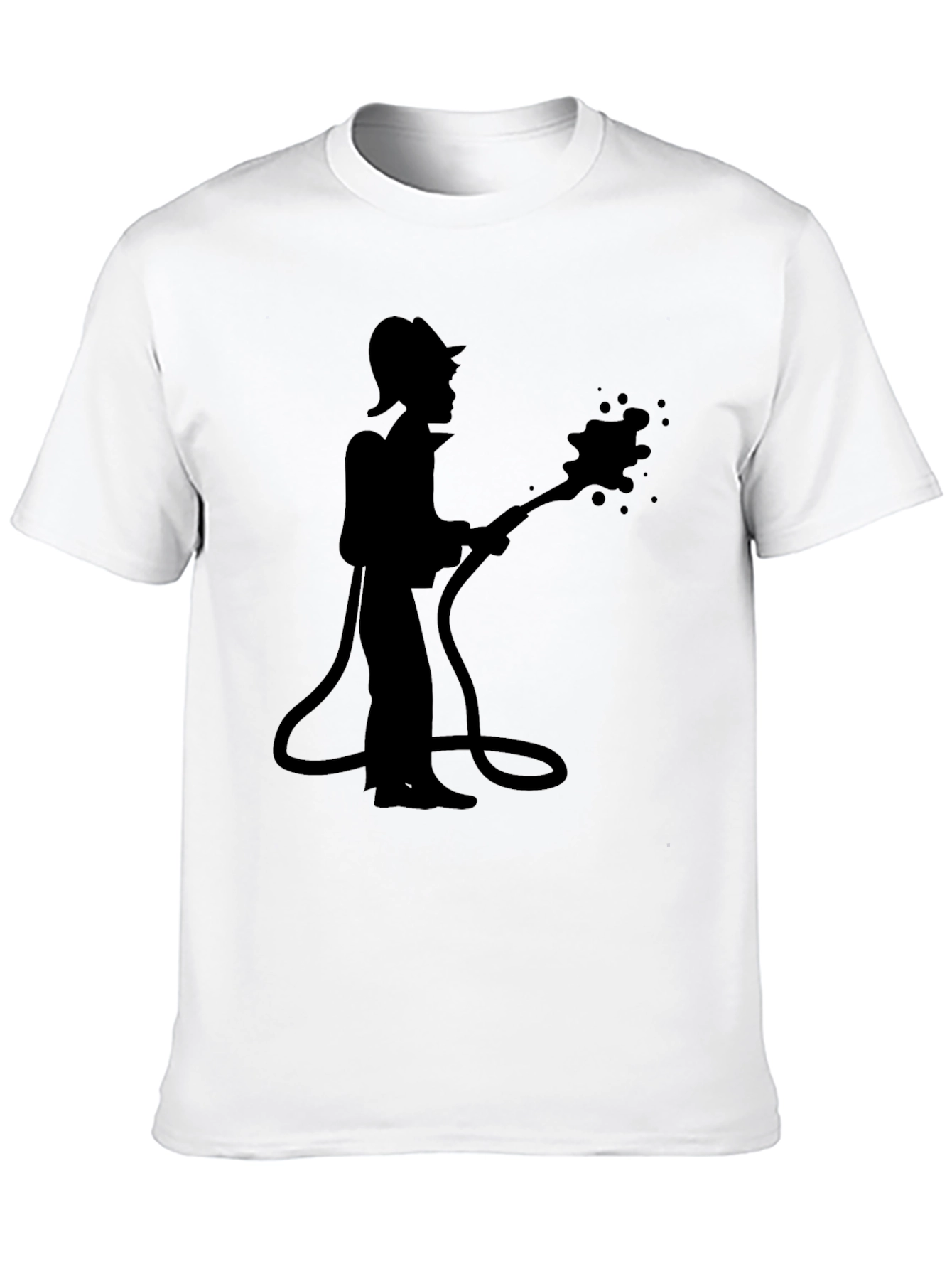 Black Firefighter Silhouette Graphic Tee - Black Cotton Casual Shirt view 10