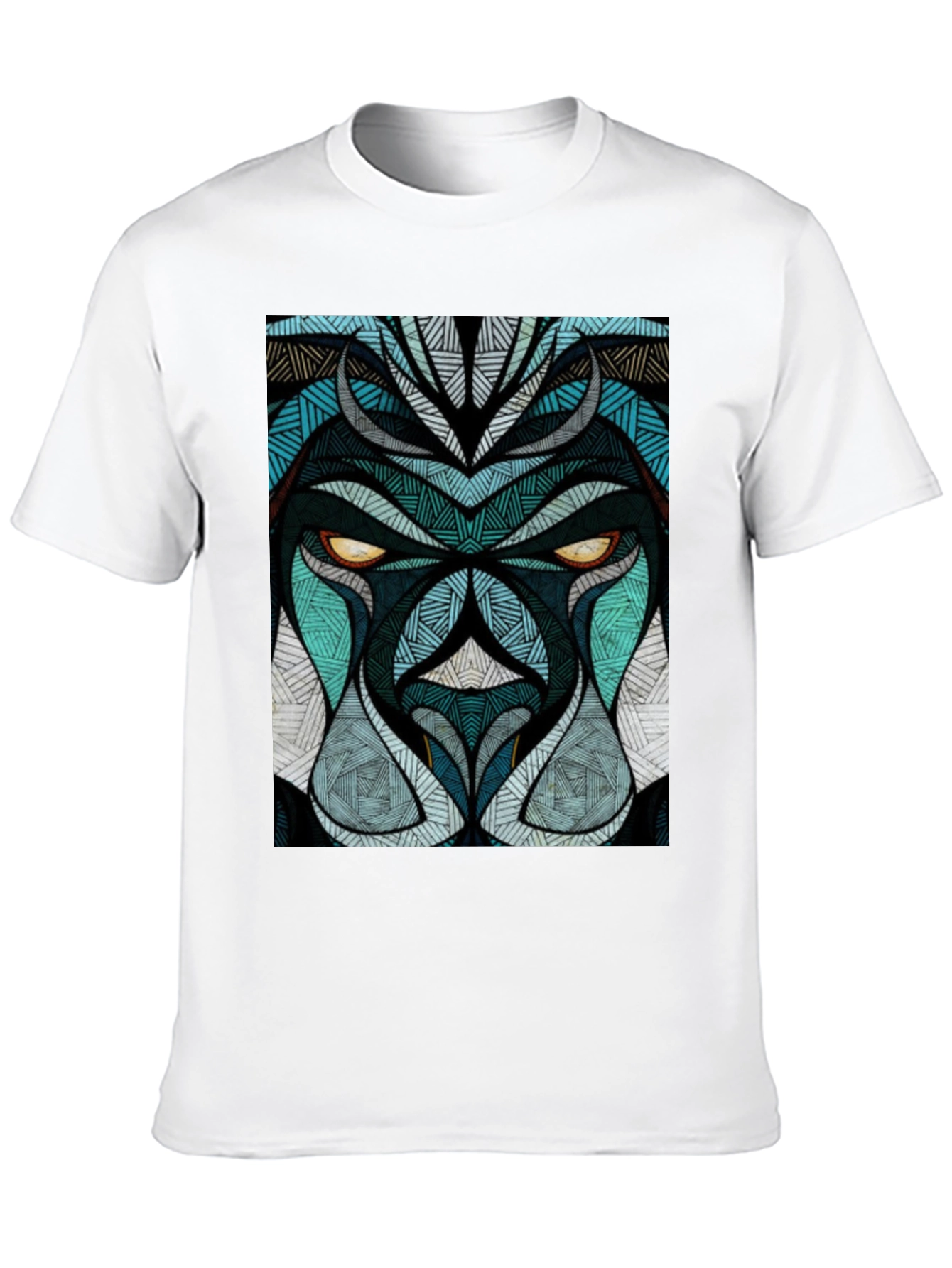 Black Abstract Lion Face Graphic Black T-Shirt view 10