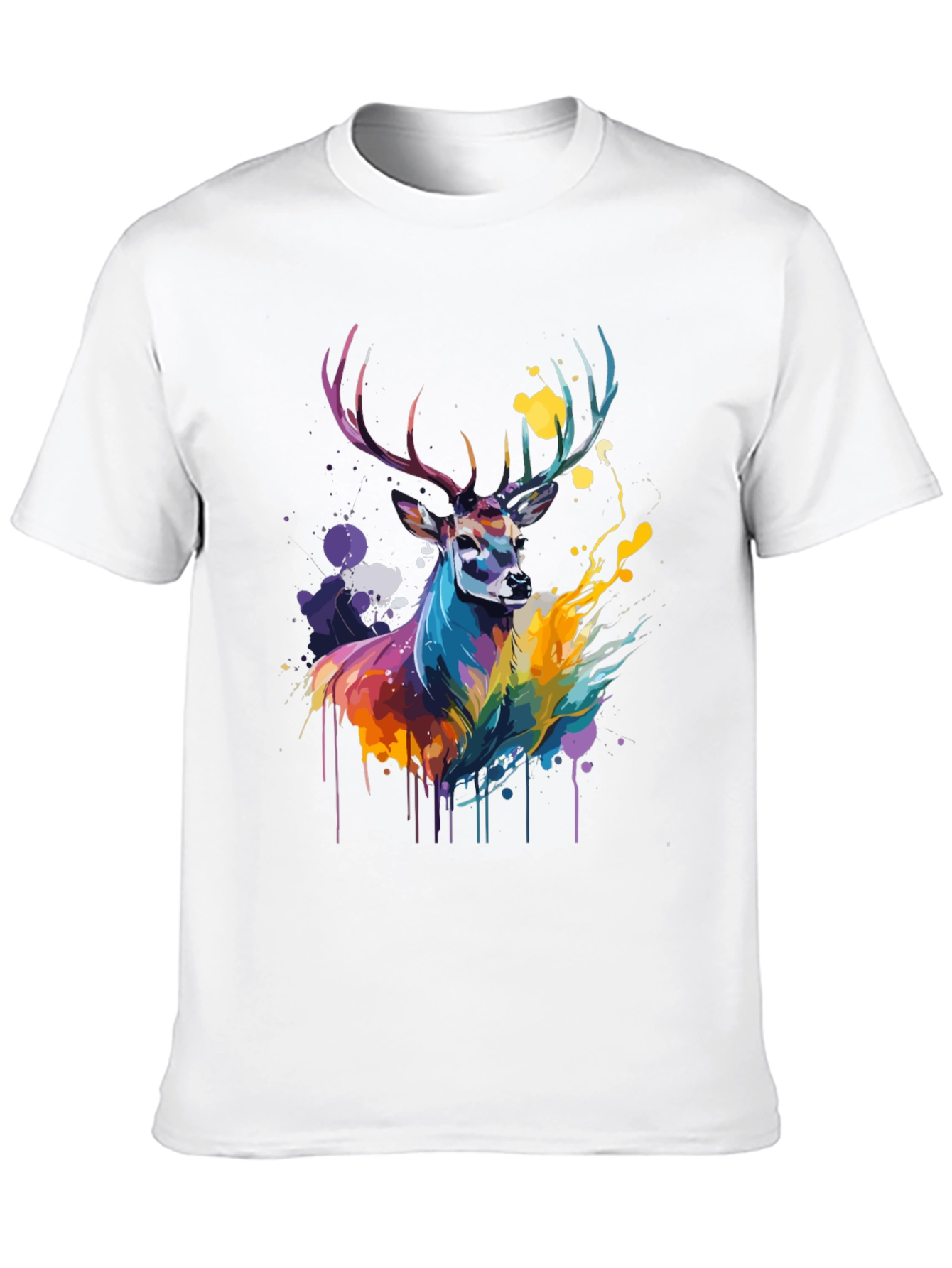 Black Colorful Deer Graphic Tee - Men's Black T-Shirt view 10