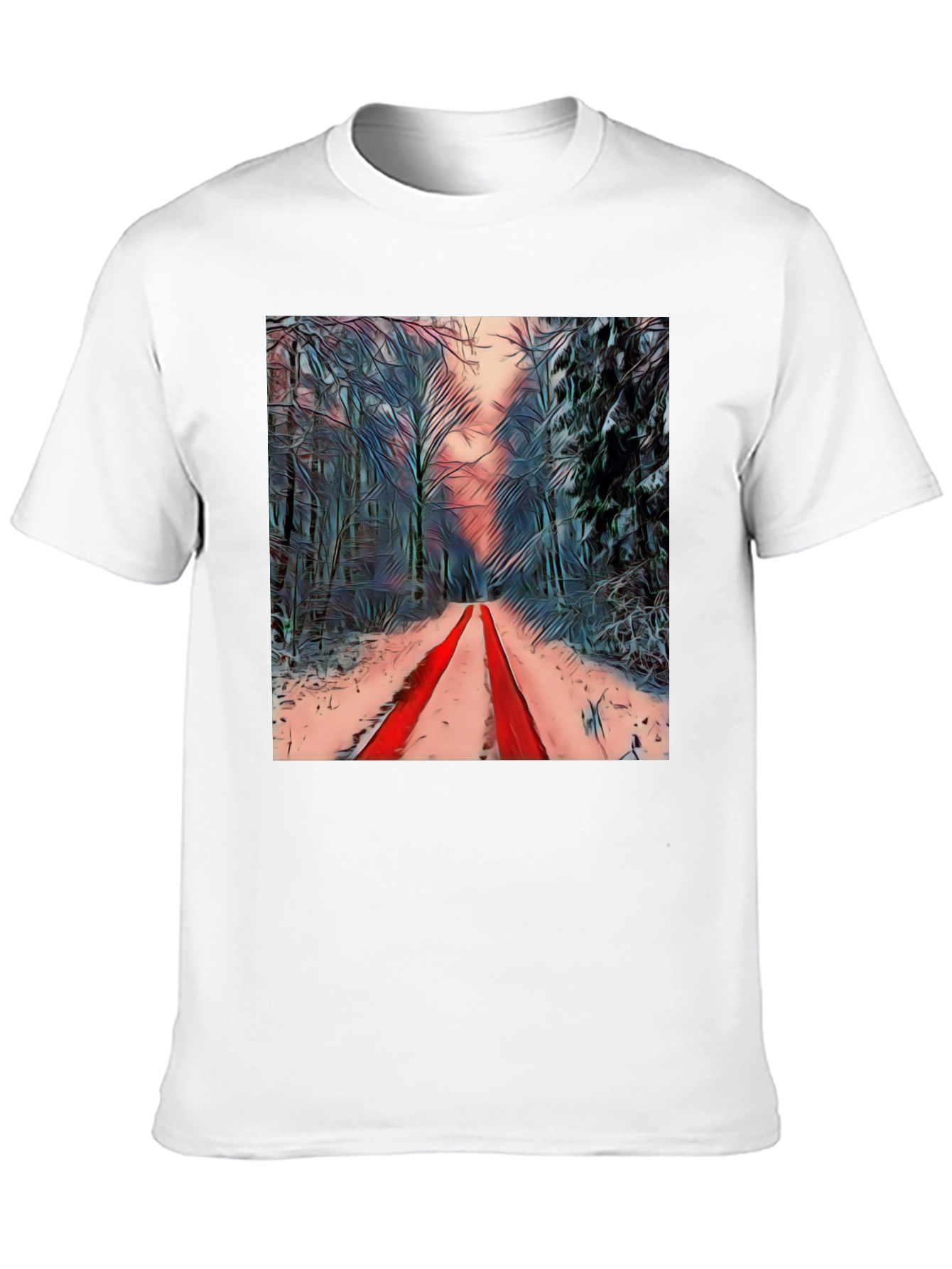 Black Winter Forest Red Path Black T-Shirt view 10