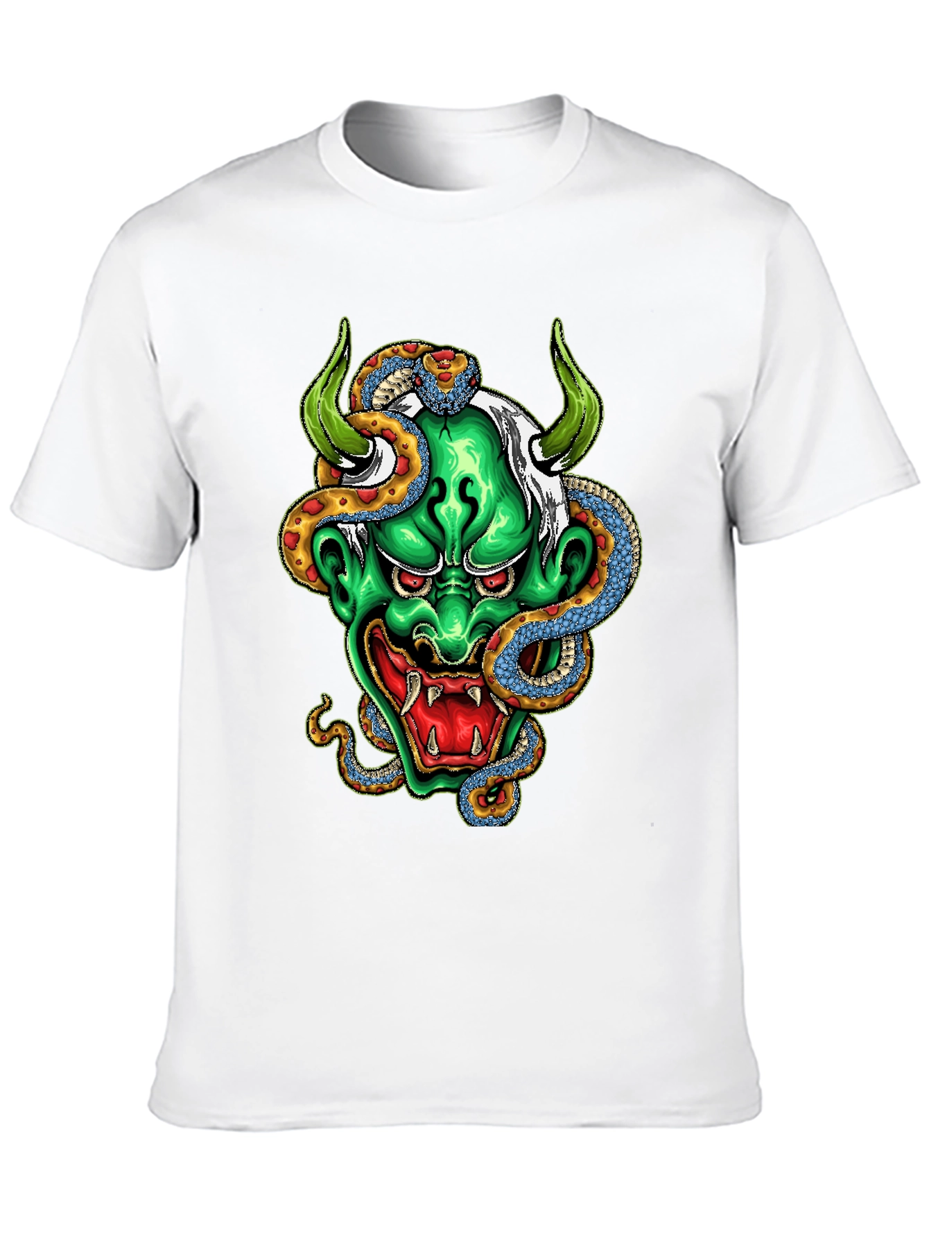 Black Men's Graphic Tee - Oni Mask & Snake view 10