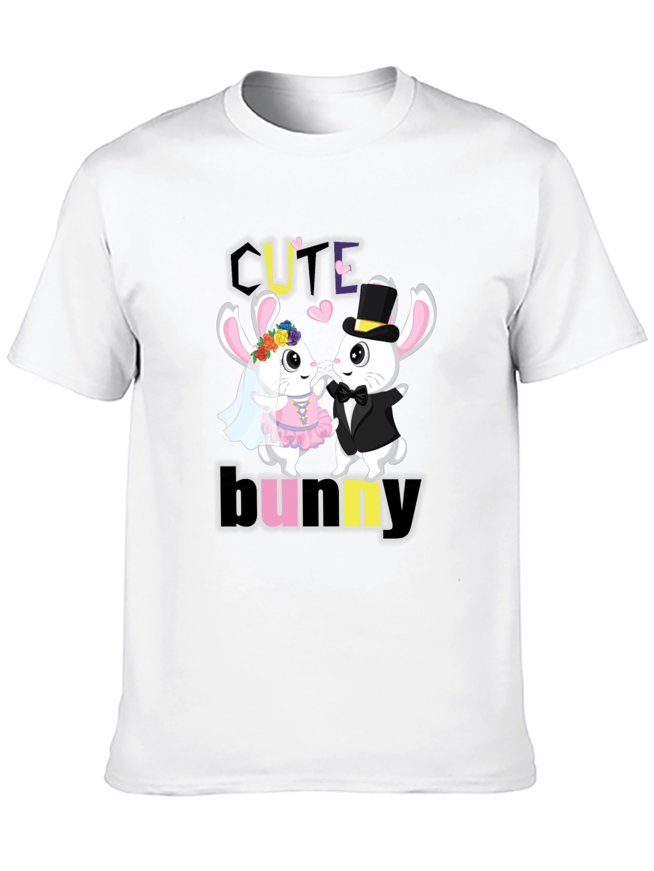 Black Cute Bunny Couple Graphic T-Shirt view 10