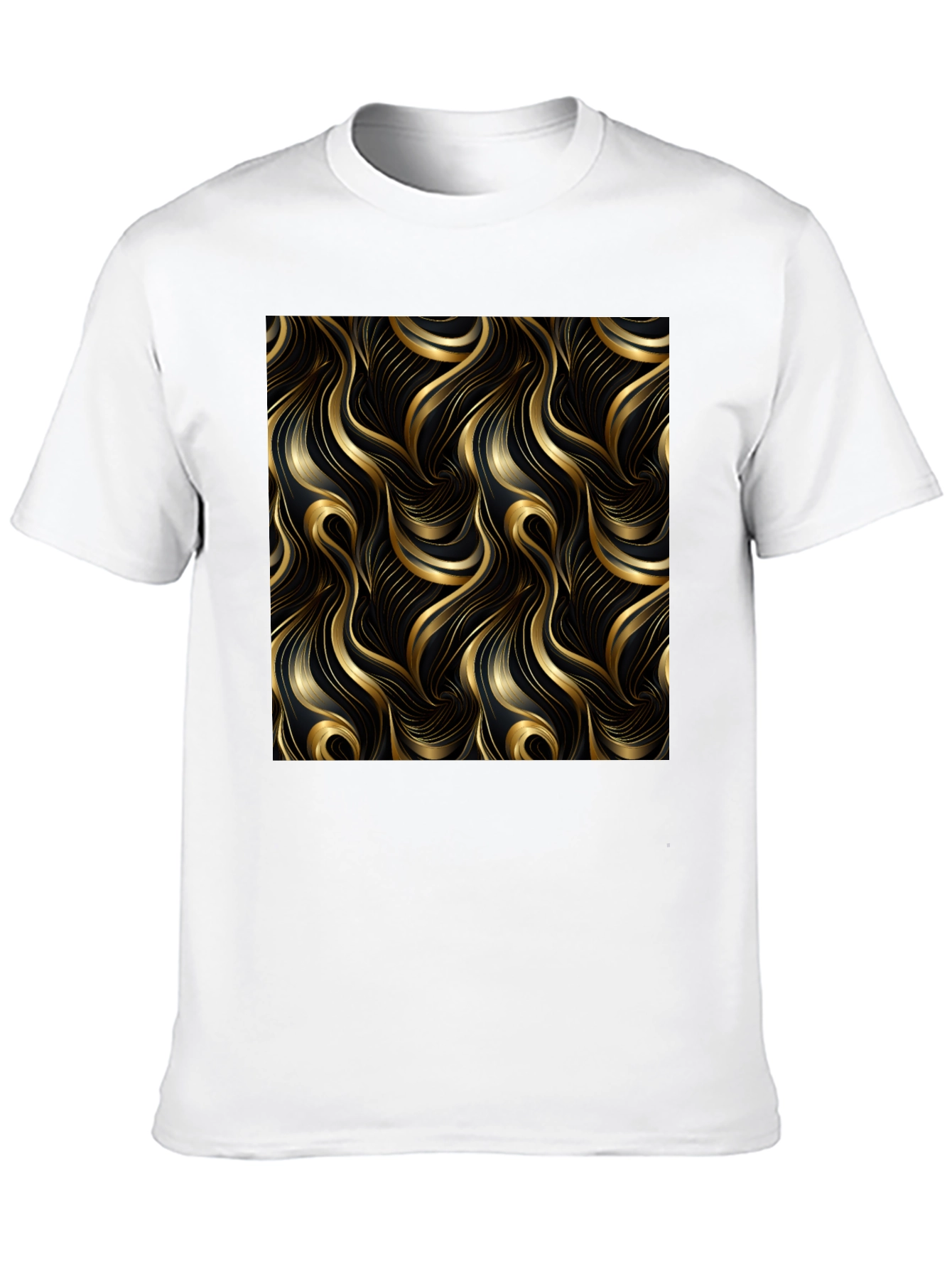 Elegant Black T-Shirt with Gold Wave Design - 10