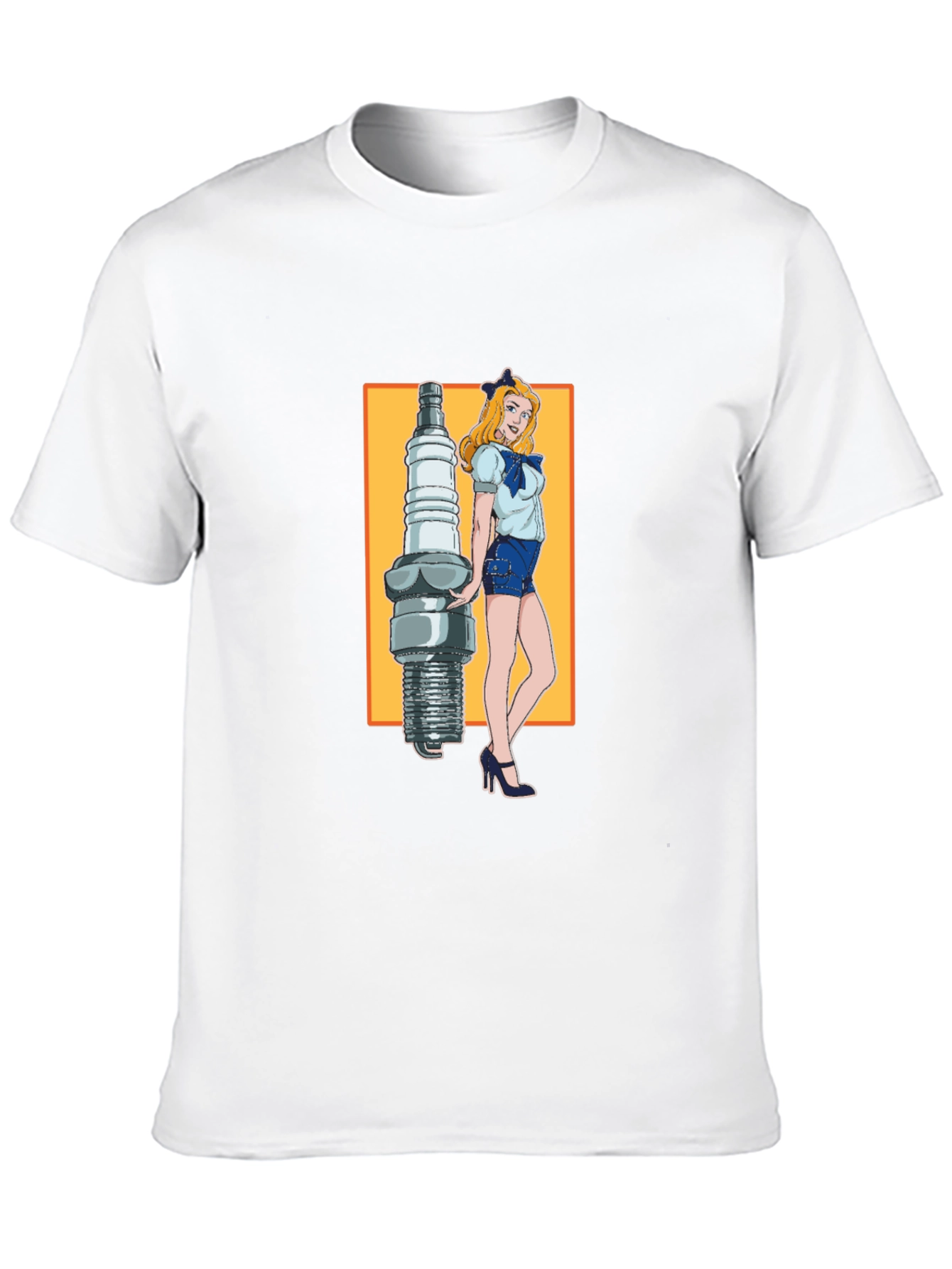 Black Cartoon Spark Plug Girl Black T-Shirt view 10
