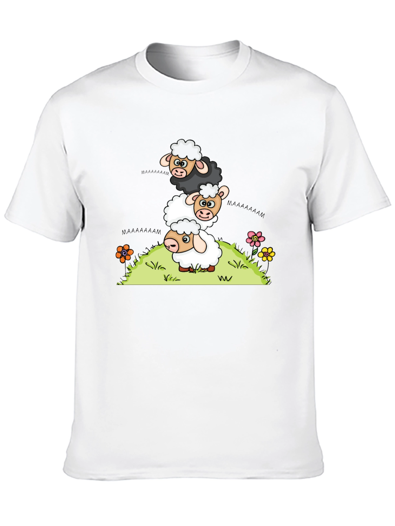 Black Stacked Sheep Cartoon T-Shirt view 10