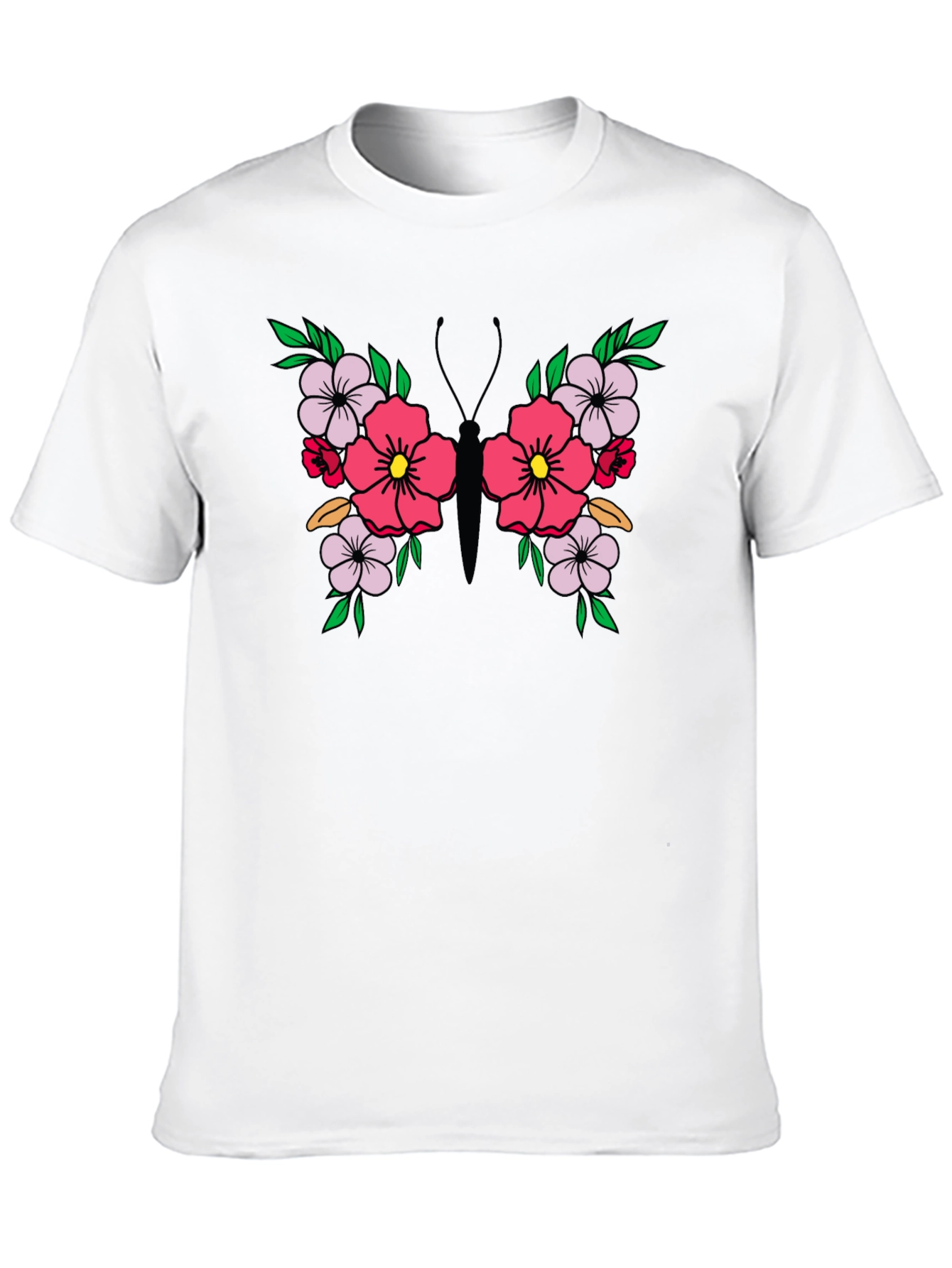 Black Floral Butterfly Graphic Tee - Black Unisex T-Shirt view 10