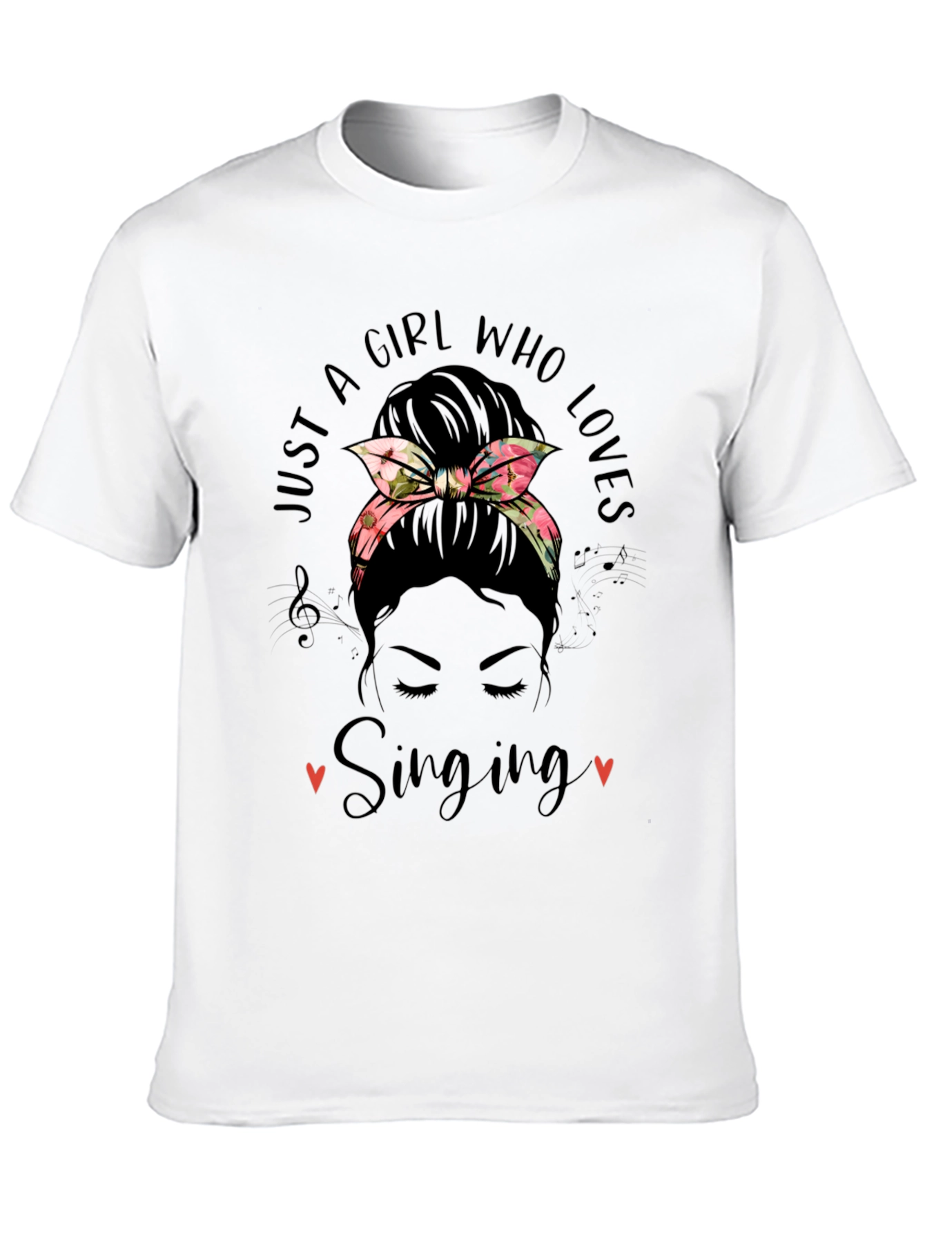 Black Just A Girl Who Loves Singing Messy Bun T-Shirt view 10
