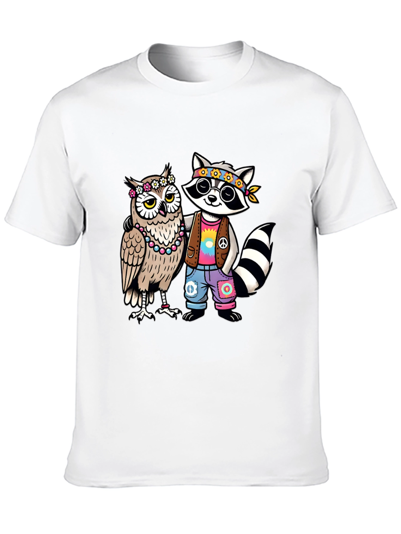 Hippie Owl & Raccoon Black T-Shirt - 10