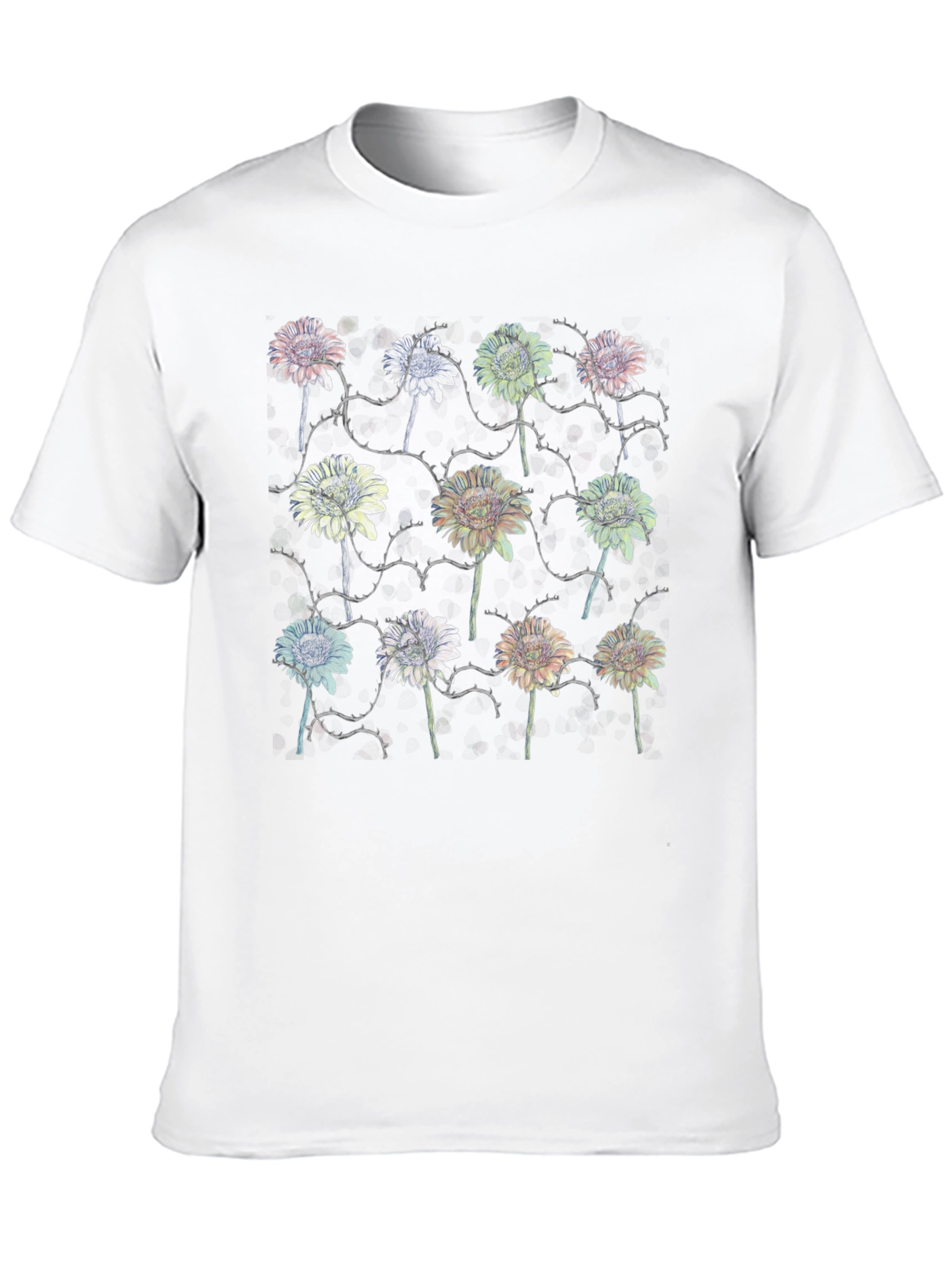 Black Floral Thorns Black T-Shirt view 10