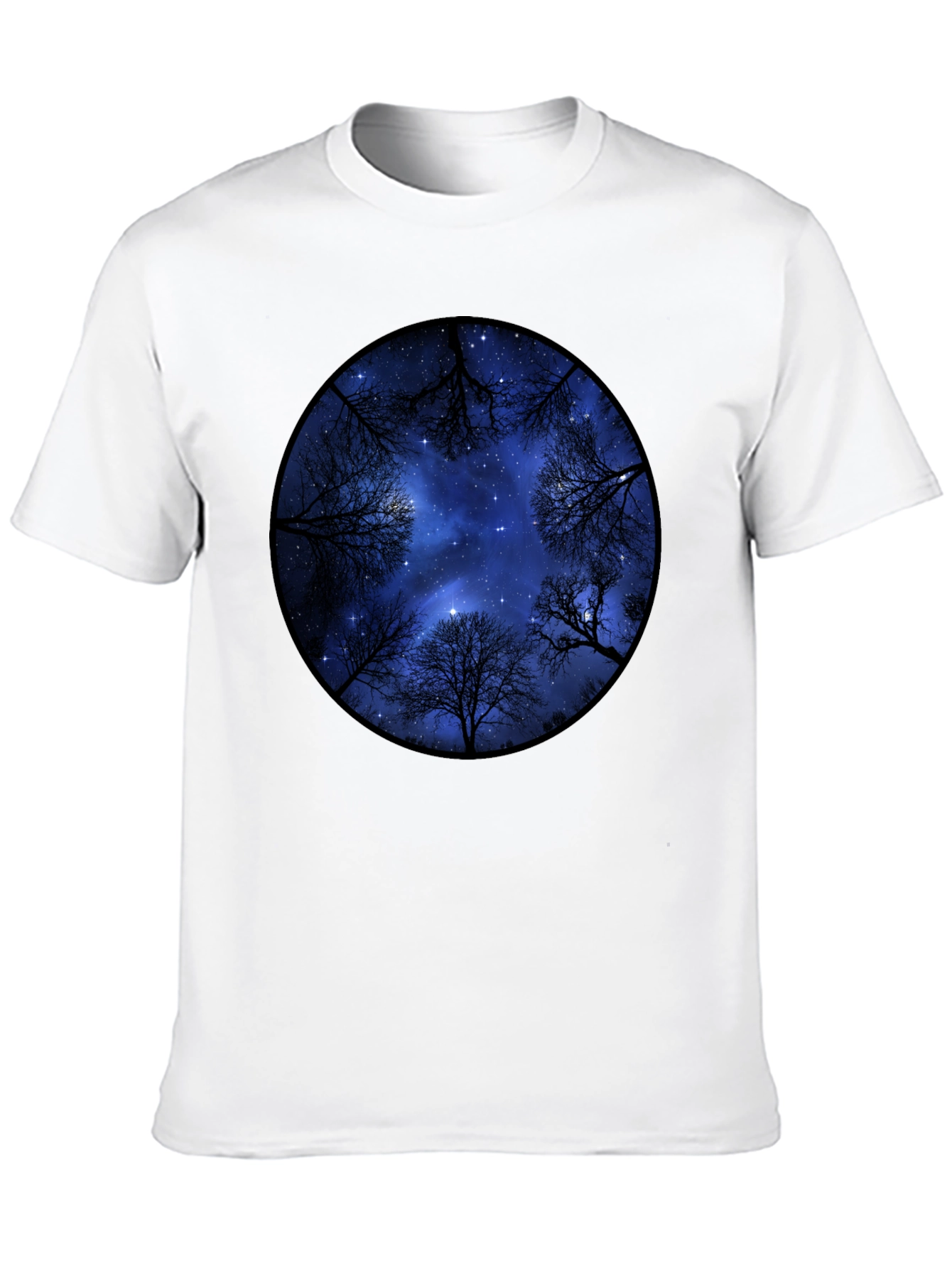 Black Starry Sky Trees Graphic Tee - Black Cotton Blend view 10