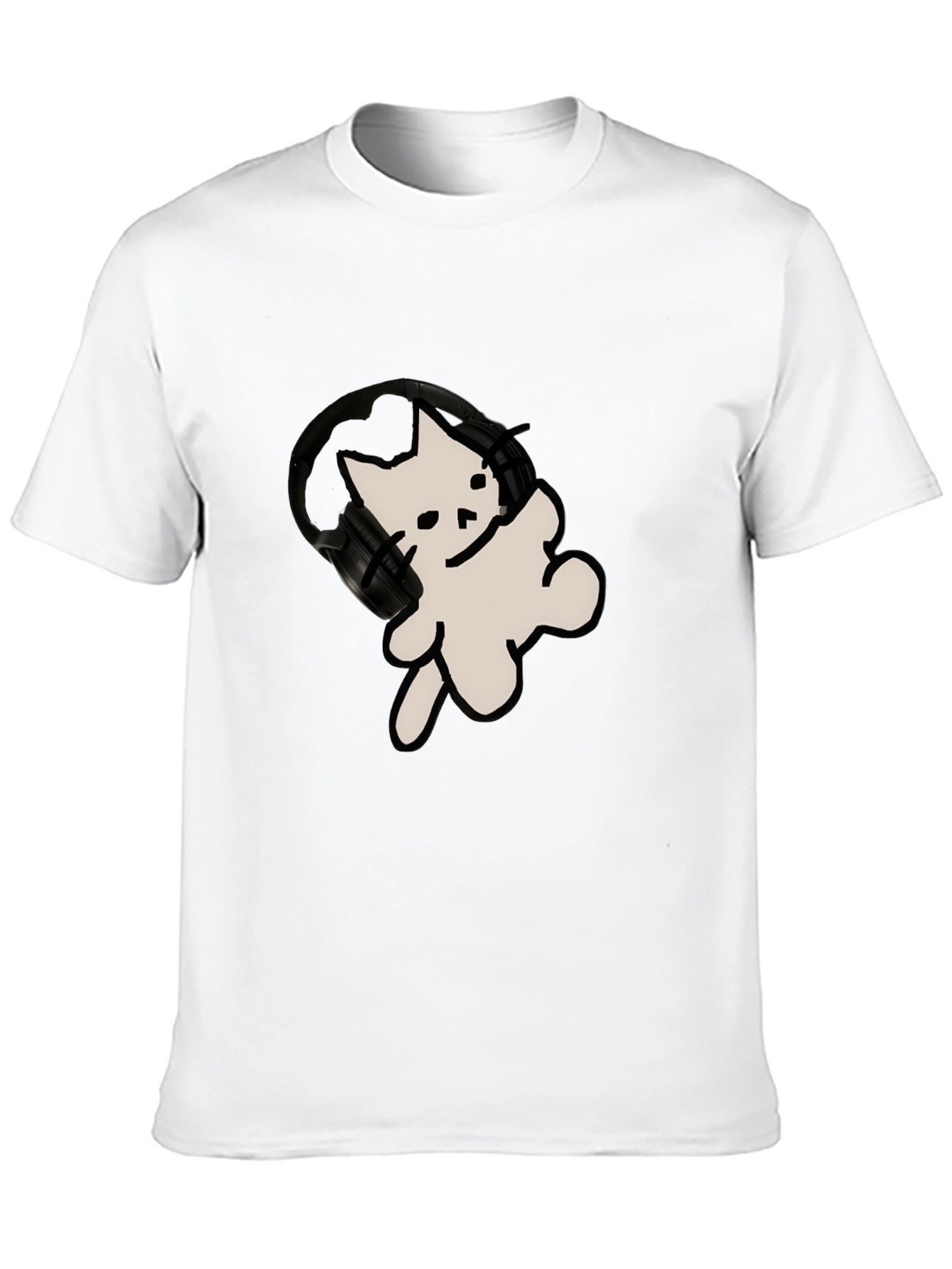 Black Cool Cat T-Shirt with Headphones view 10